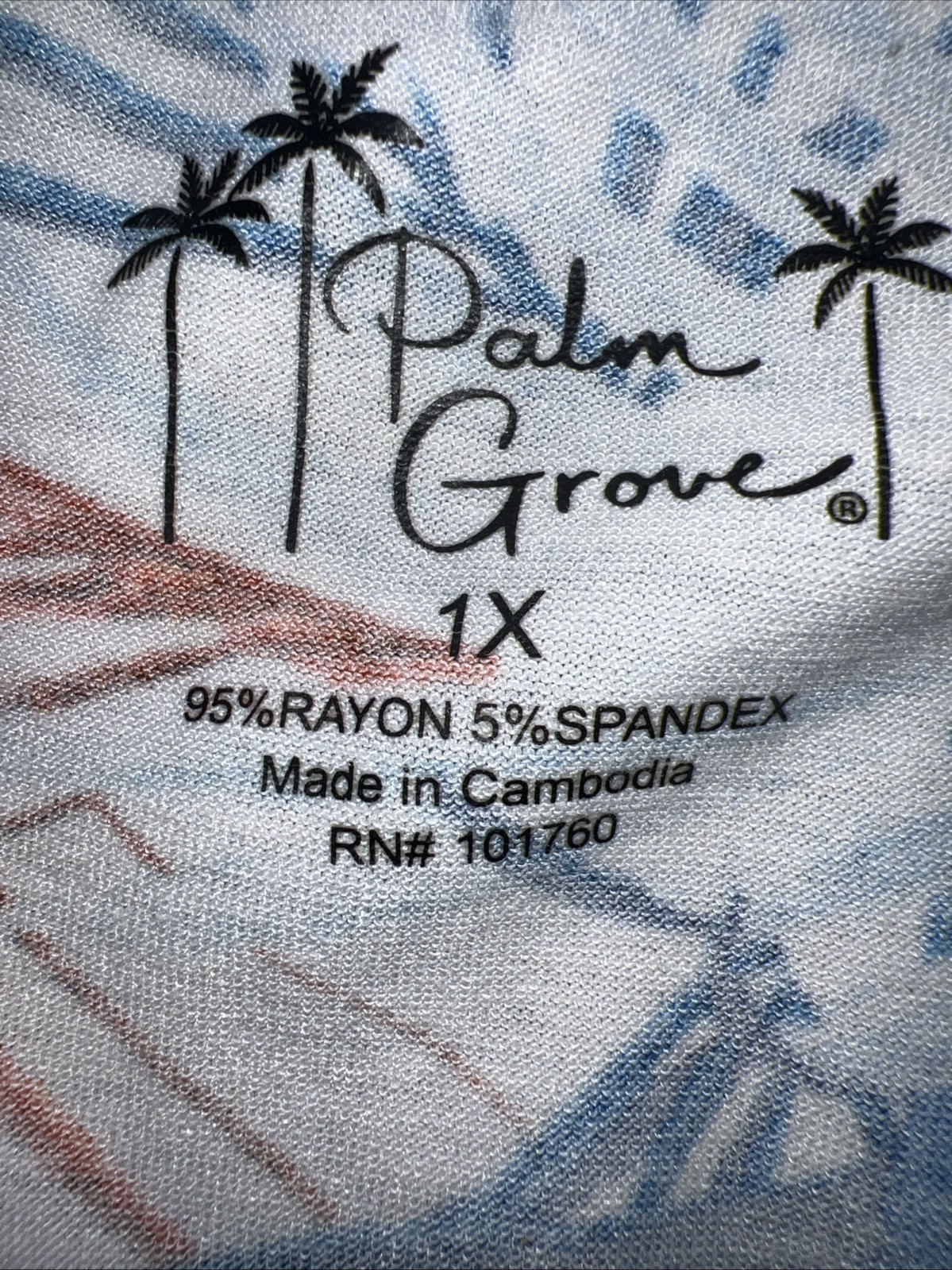Palm Grove 1X Multi Color Tropical Print Pullover Top 3/4 Slvs 95% Rayon