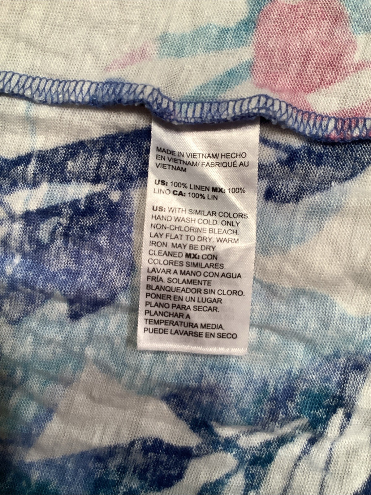 Chico’s 3 ~ 3XL T-Blue White Floral Short sleeve V-Neck Neck Linen Tee Shirt