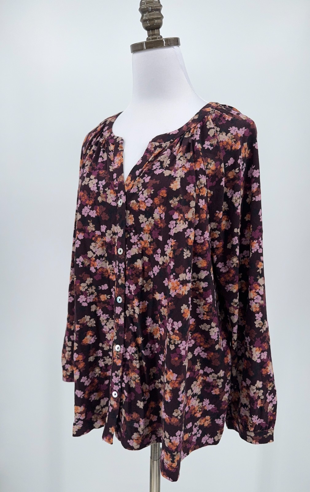 J. Jill Dark Plum Purple Floral Long Sleeve Button Up Blouse Top Sz 2X
