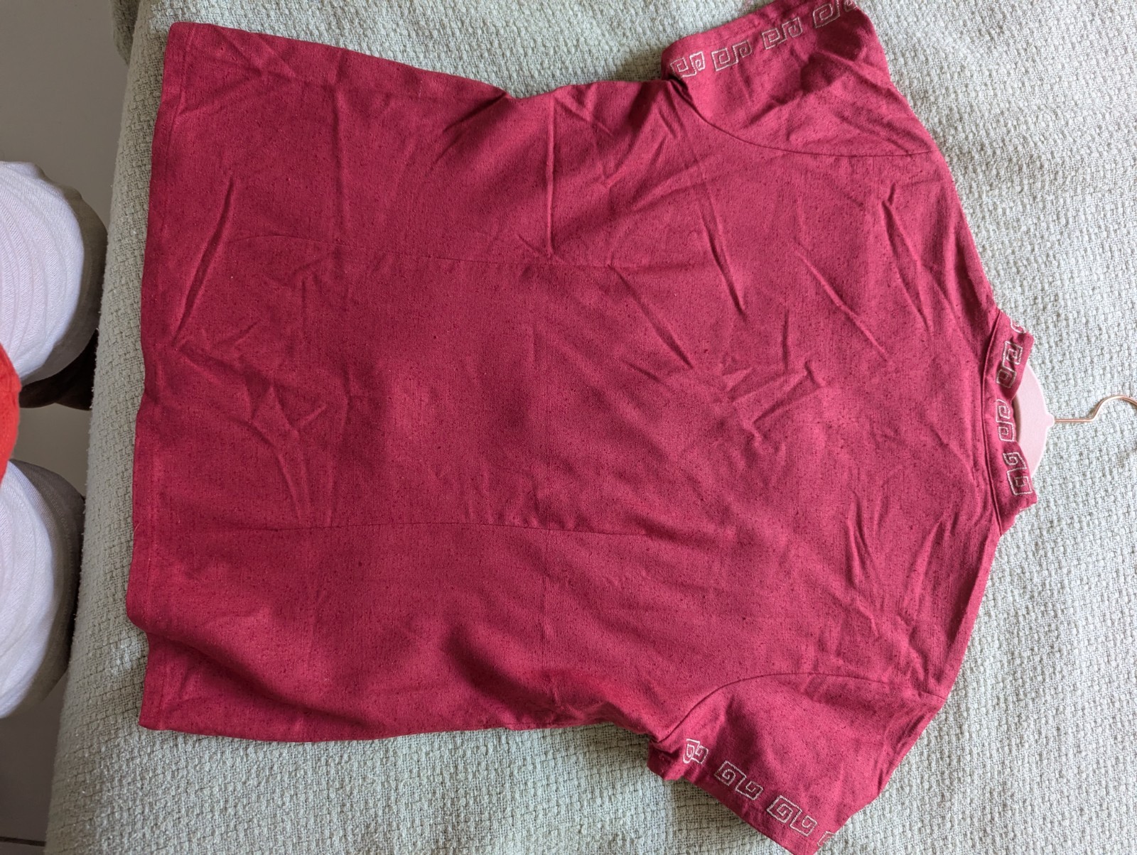 Tai Zhou Red 100% Raw Silk Mandarin Collar Toggle Embroidered Blouse Womens M