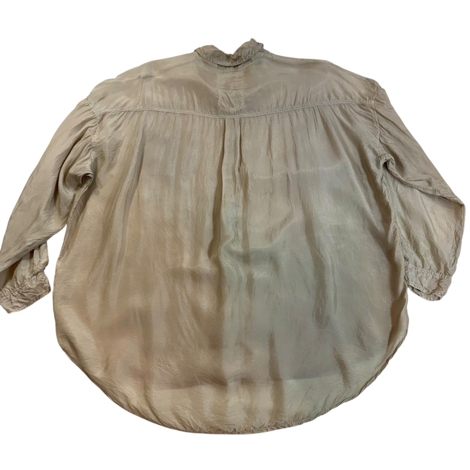 Pete & Greta Cupra Button Down Blouse Sz LG Long Roll Tab Sleeve Johnny Was Boho