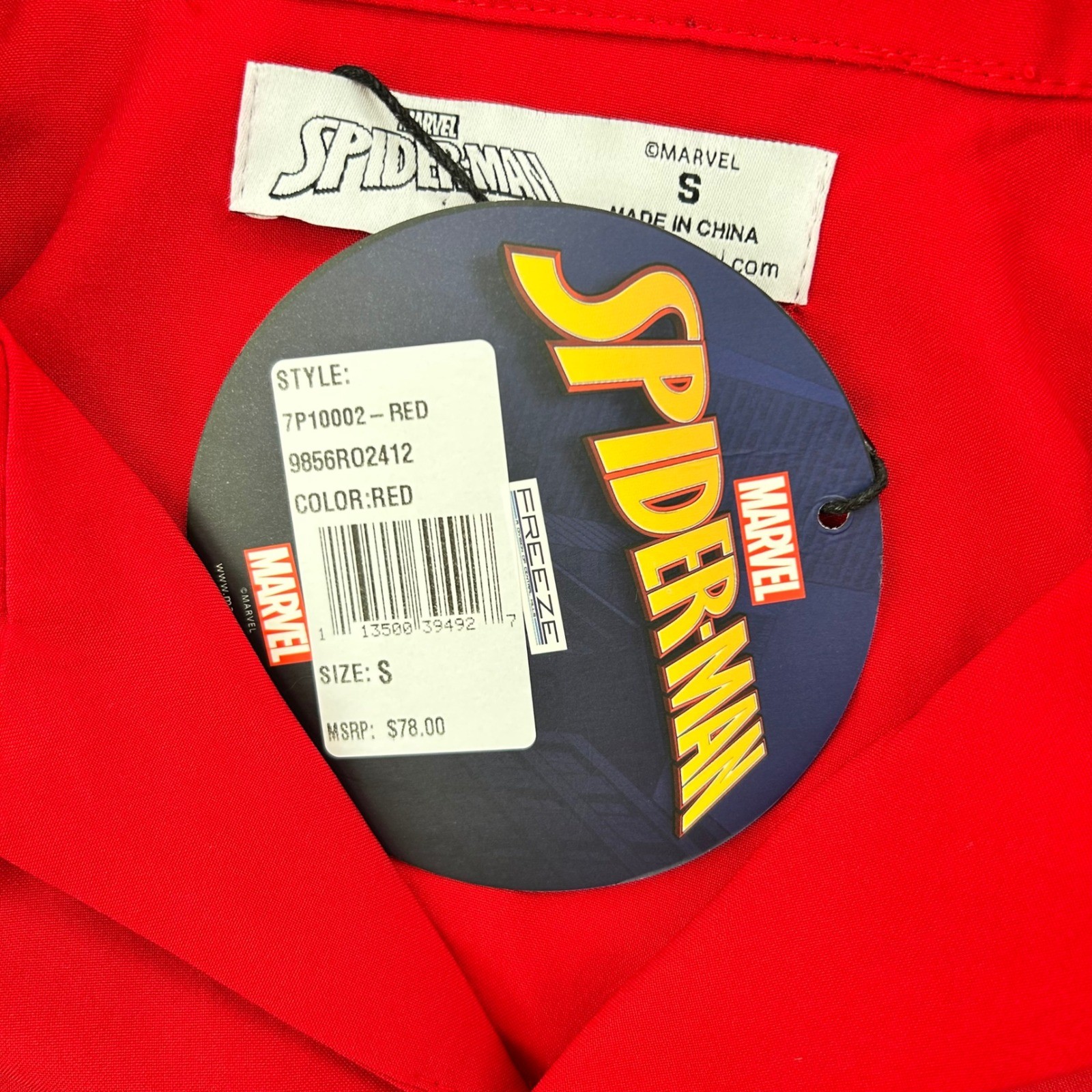 Marvel Spider-Man Red Button Down Shirt Short Sleeve Camp Collar SmalLRED