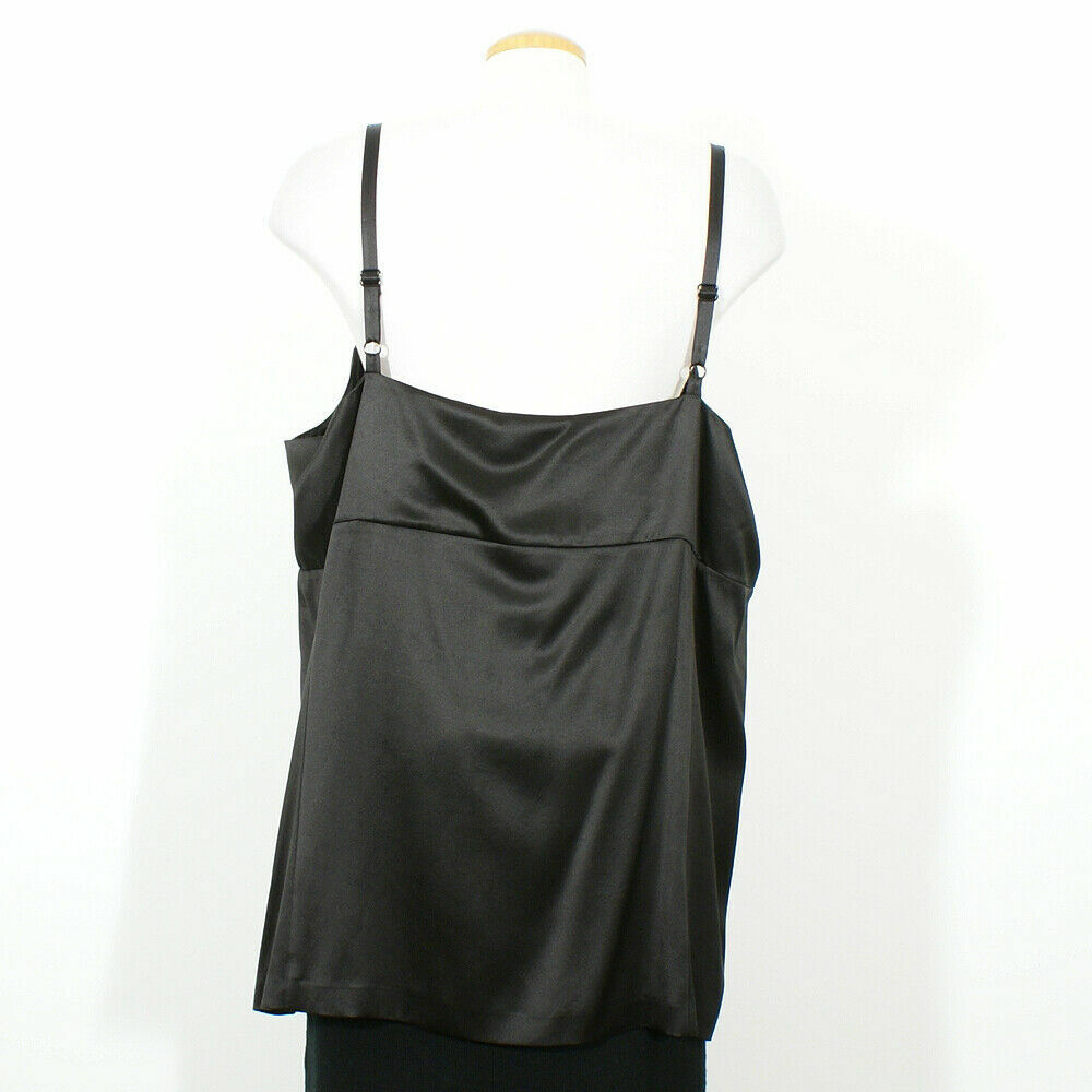 EILEEN FISHER Black Silk Crepe Back Satin Camisole Tunic Tank Top L