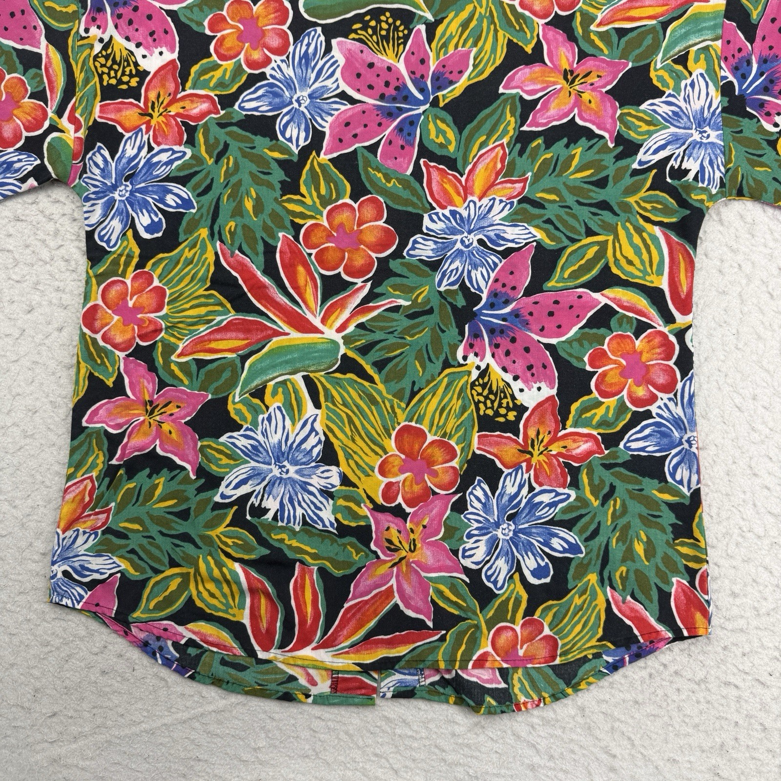 Vintage Aloha Hawaiian Shirt Womens Medium M Green Pink Floral Box Office
