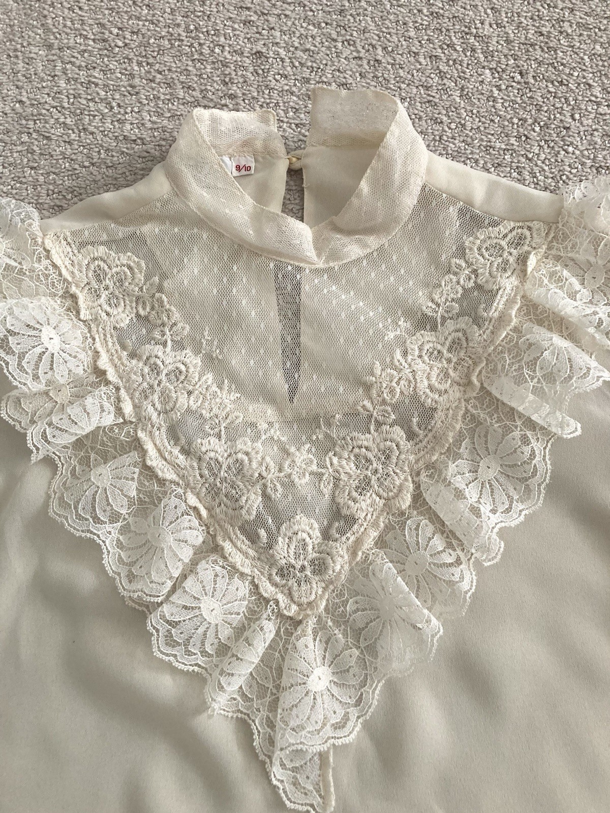 Vtg 80s Ivory Lace Blouse Victorian Revival Prairie Puff Sleeves Size 9/10
