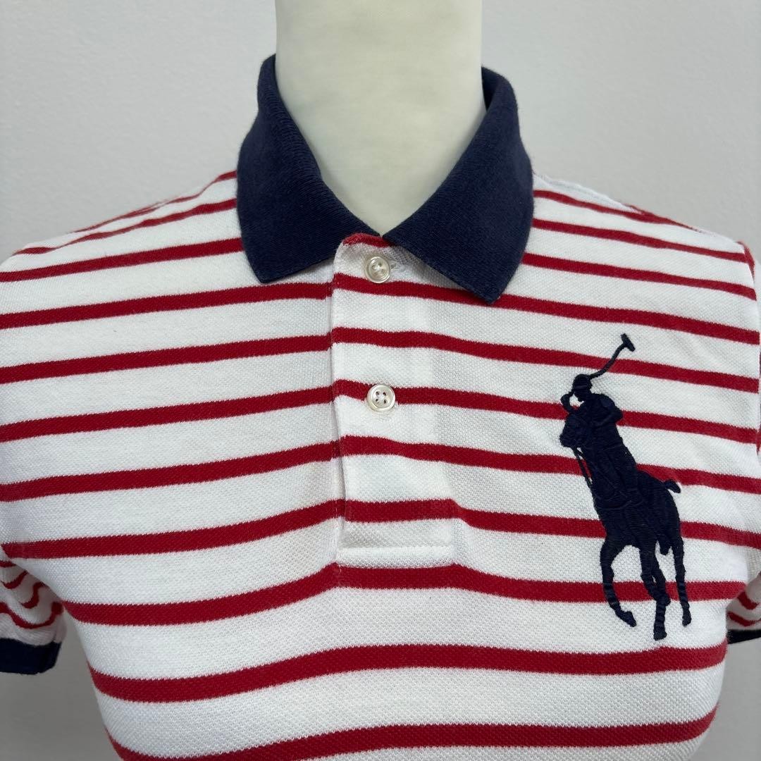 Ralph Lauren POLO Big Pony Border Polo Shirt White Cotton 36/40cm used 14Y+ JAP