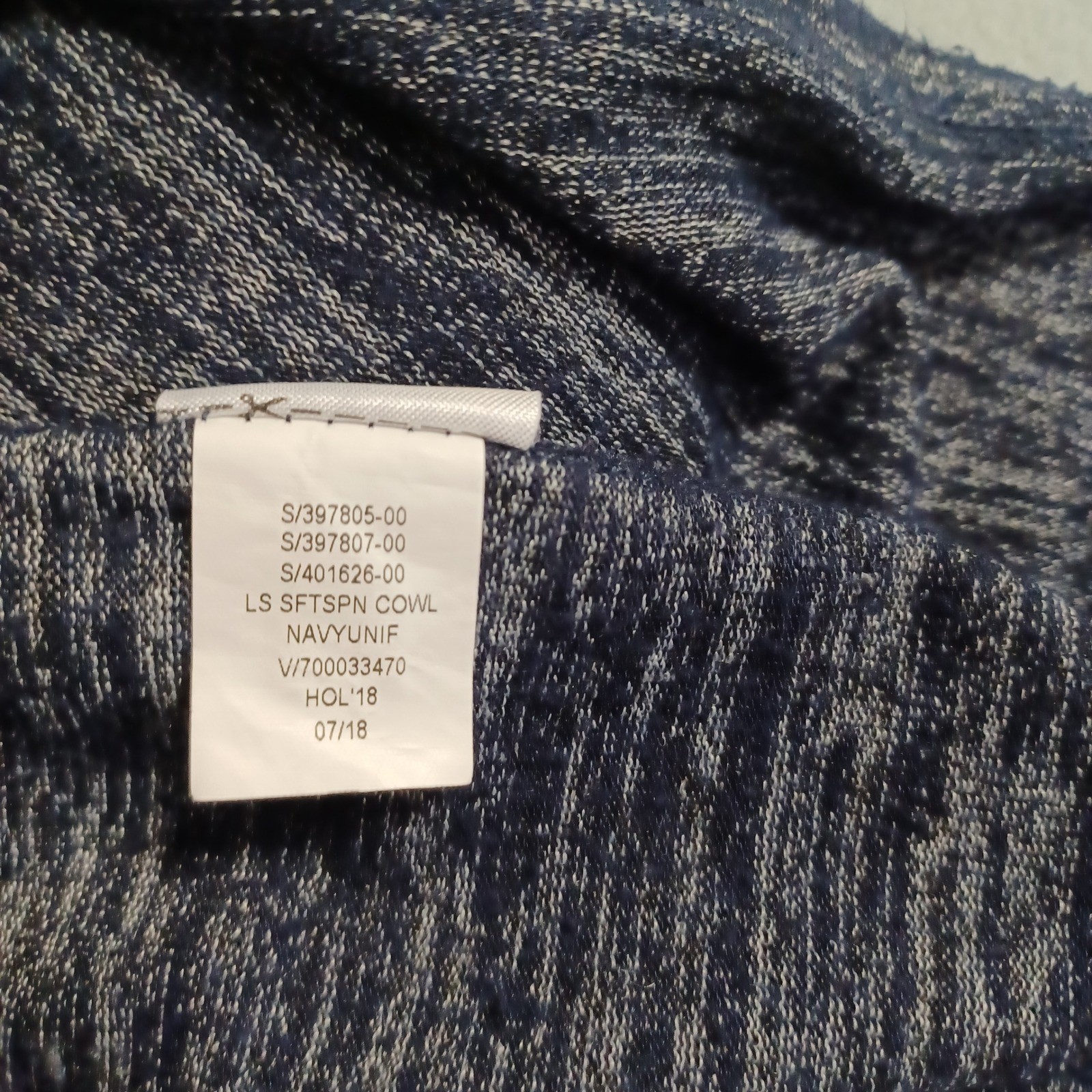 Gap Womens Navy Blue Space Dye Cowl Neck Tunic Pullover Long Sleeve Top Size M