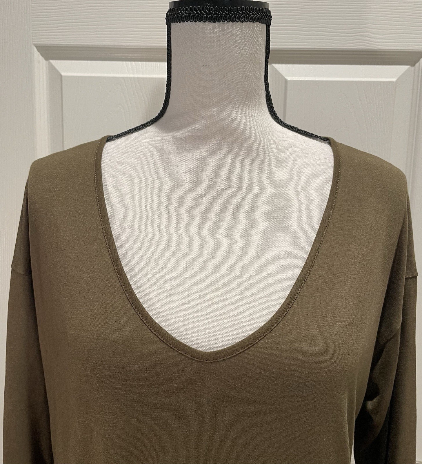 Forever 21 Dk Olive Deep V Neck Drop Shoulder Oversize 3/4 Sleeve Tunic New Sz S