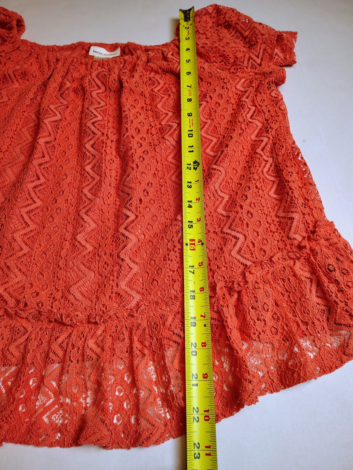 BELLE DU JOUR PEASANT OFF SHOULDER CORAL TOP SHORT SLEEVE LACE LAYERED SZ XL