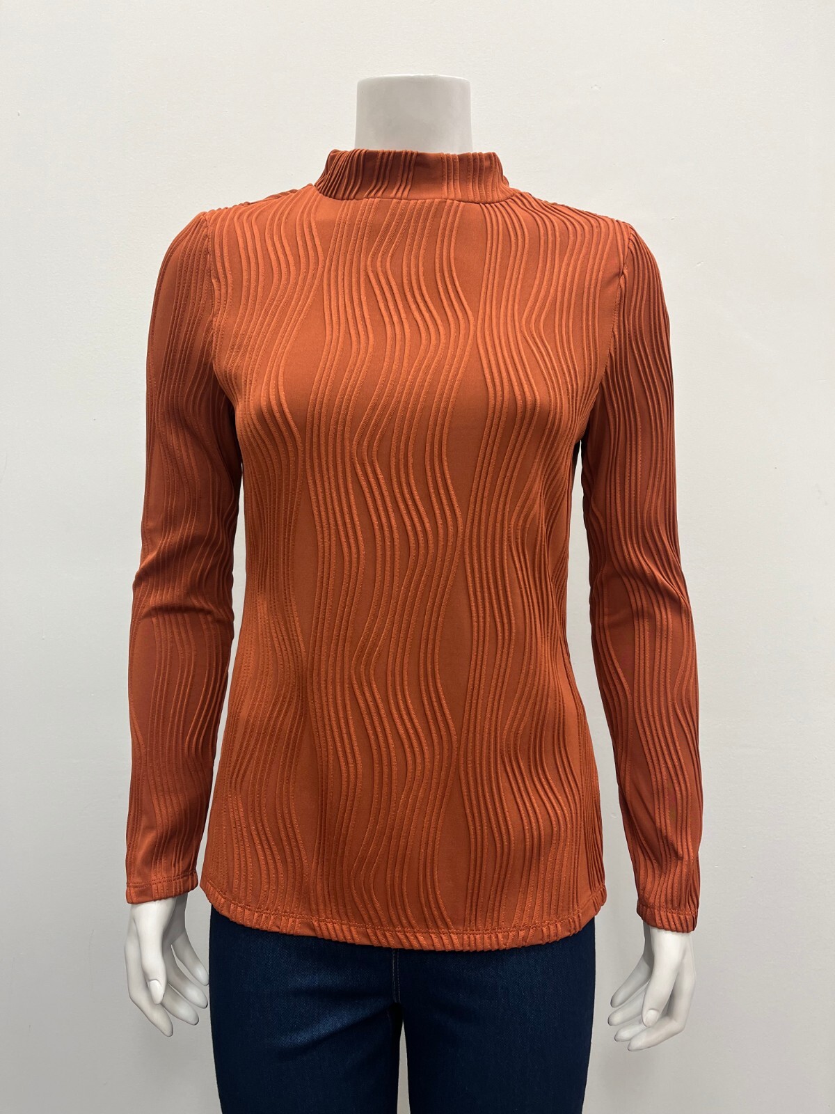 Robert Louis solid textured long sleeve pull over mock neck Blouse