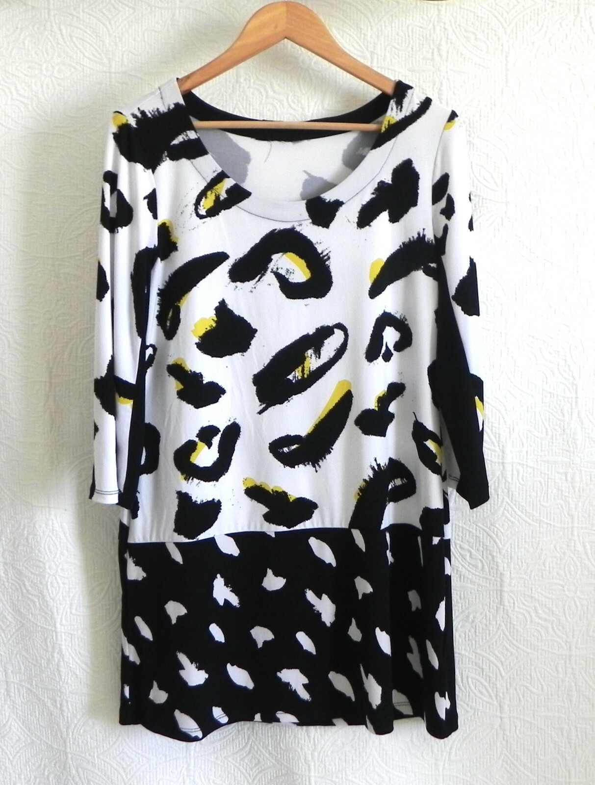 Jersey Tunic Multi-Color 3/4 Sleeve Scoop Neck Pullover Size L