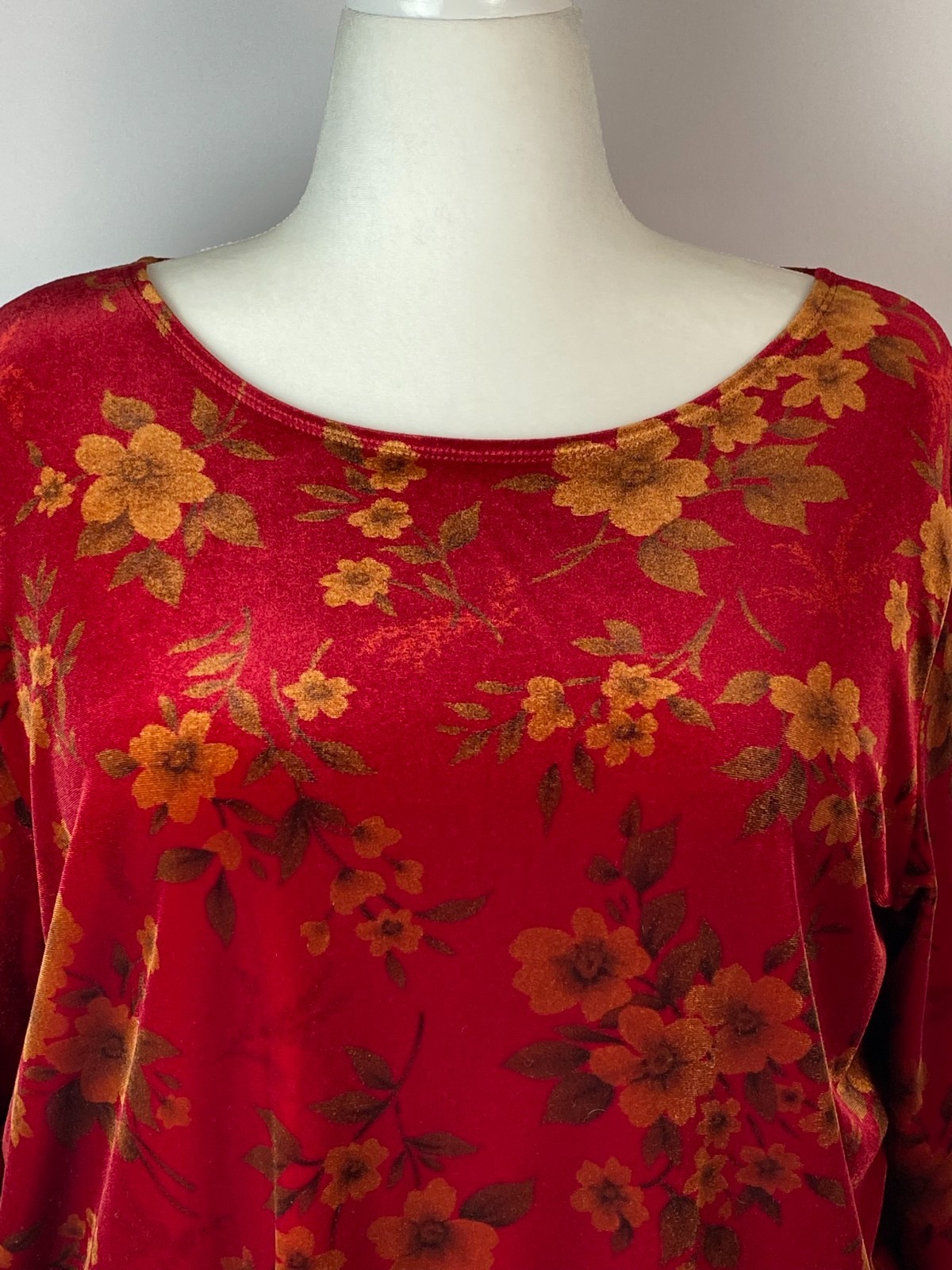 Red Black Velvet Burnout Women’s Top Y2K Floral Print Boho Sz 1X Judith Hart