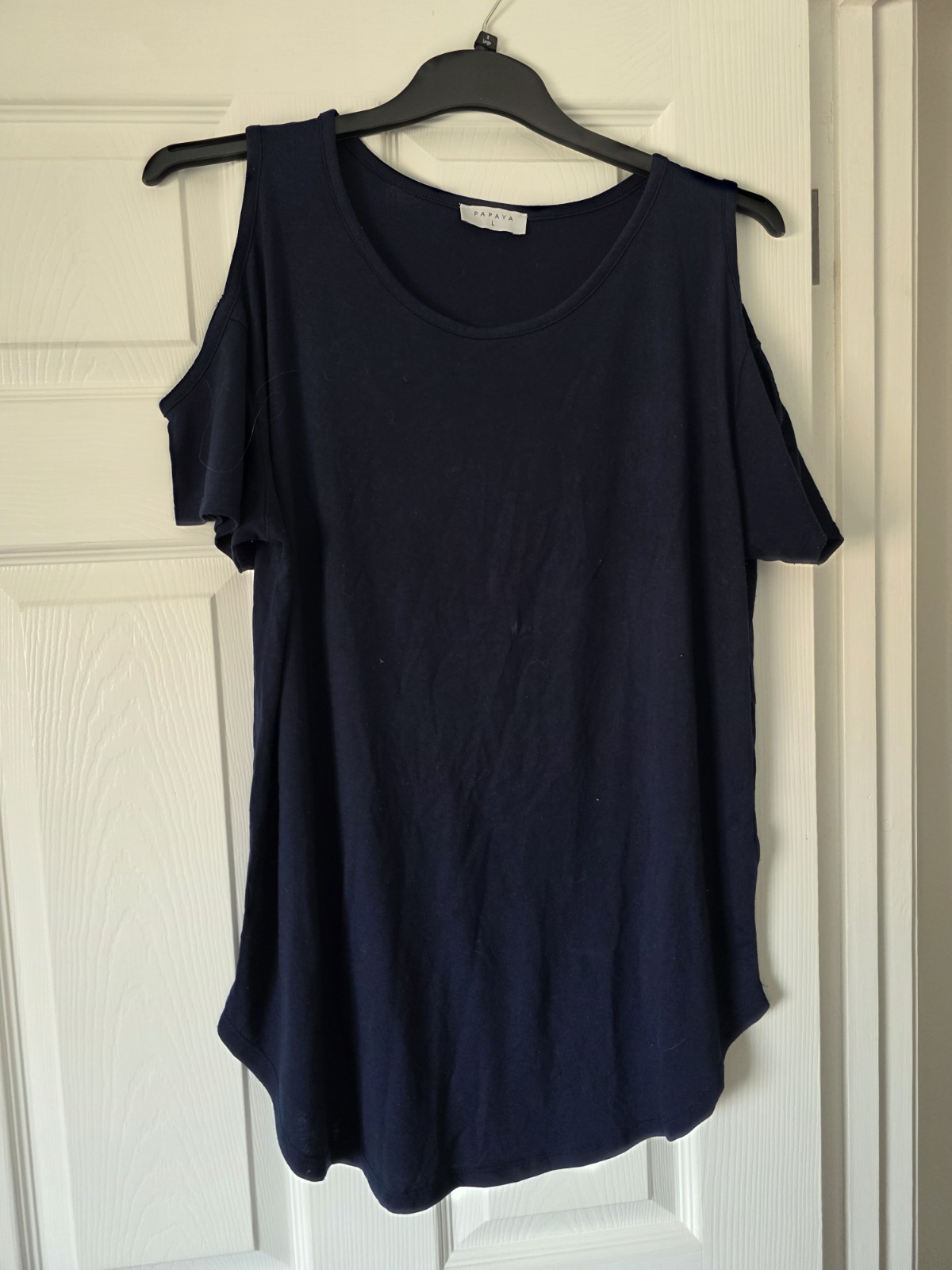 Papaya Large L 16 18 Navy Blue Cold Shoulder Top Tshirt Short Sleeve Soft