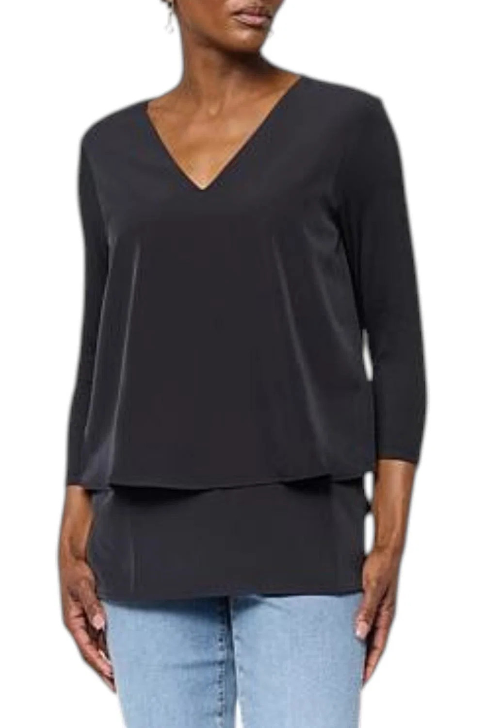DG2 by Diane Gilman Women’s V-Neck 3/4-Sleeve Easy Top Black
