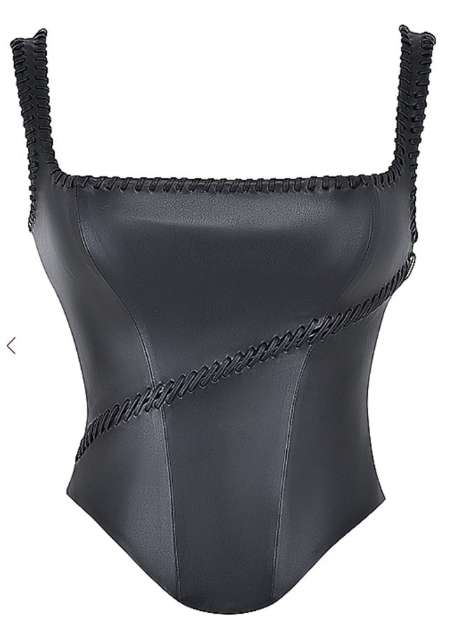 NWT House of CB Leonie Black Vegan Leather Corset Size Large L Seamed Bodice Top