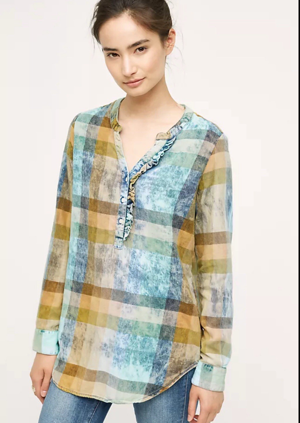 Anthropologie Ruffled Plaid Henley Tunic from Isabella Sinclair Size Small