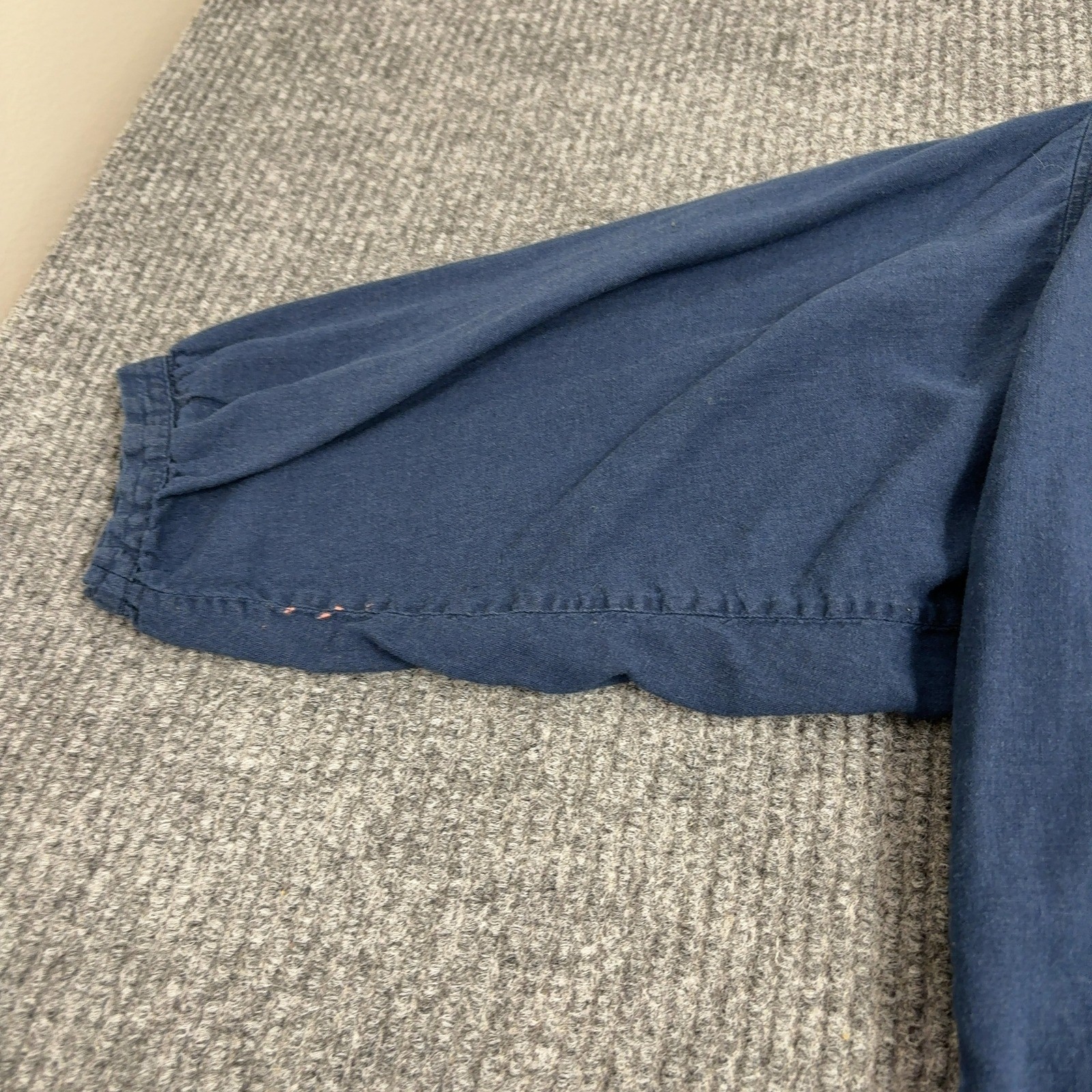 Uniqlo Blouse Womens XS Blue Linen Rayon Peasant Tie Neck Boho Casual