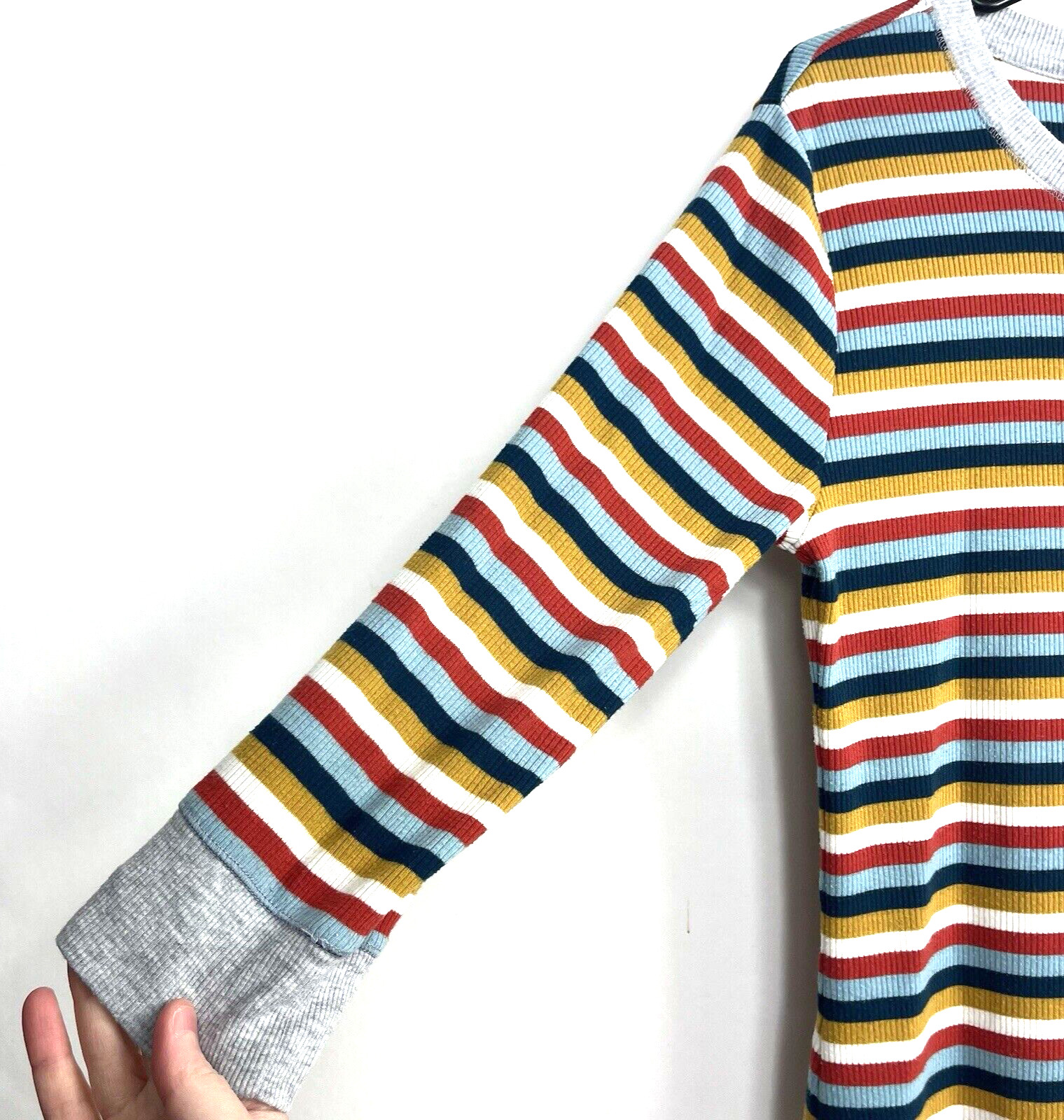 Women’s Time & Tru Red Navy Gold White Stipe Gray Trim Round Neck 3/4 Sleeve S