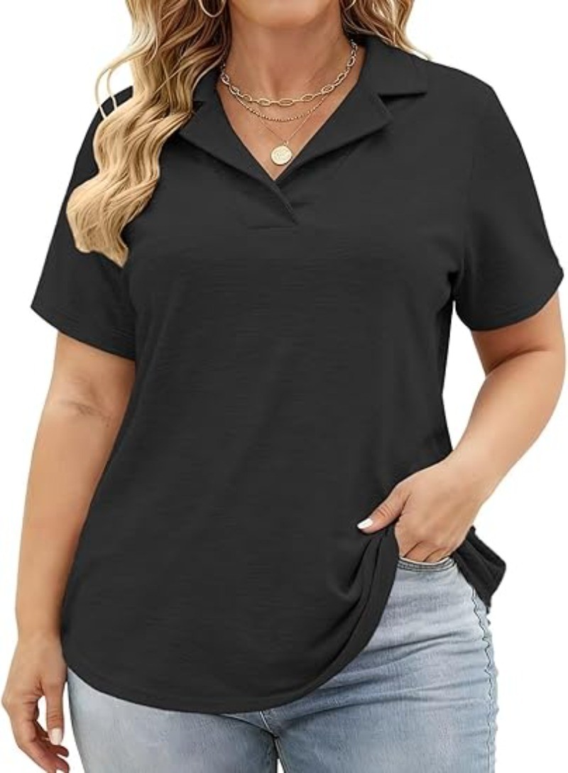 V-neck Casual Polo Minimalist Women’s Summer Short Sleeves Breathable Top XL-5XL