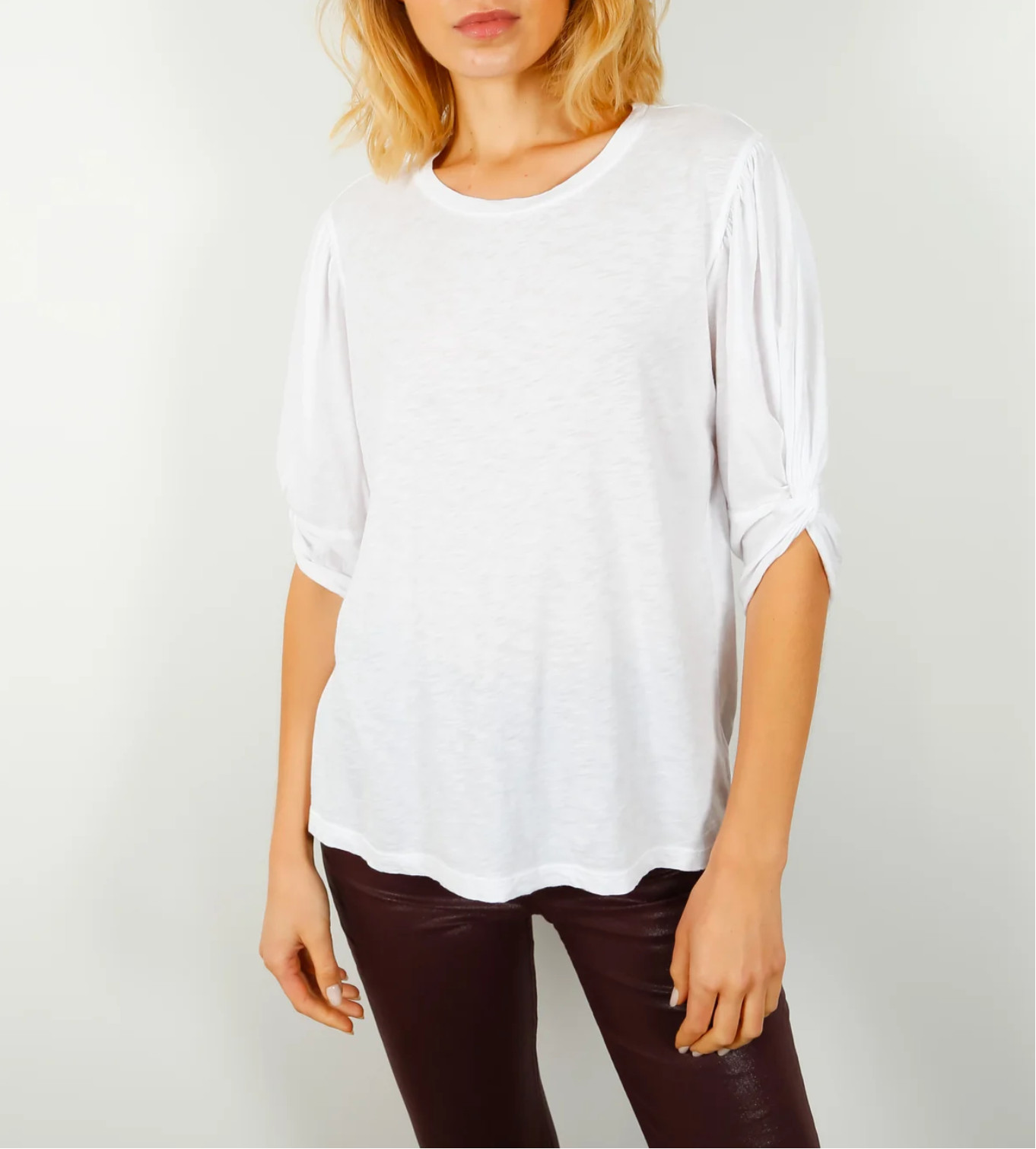 VELVET By Graham & Spencer Amelia Twisted Sleeve Tee Top White S $145 B8