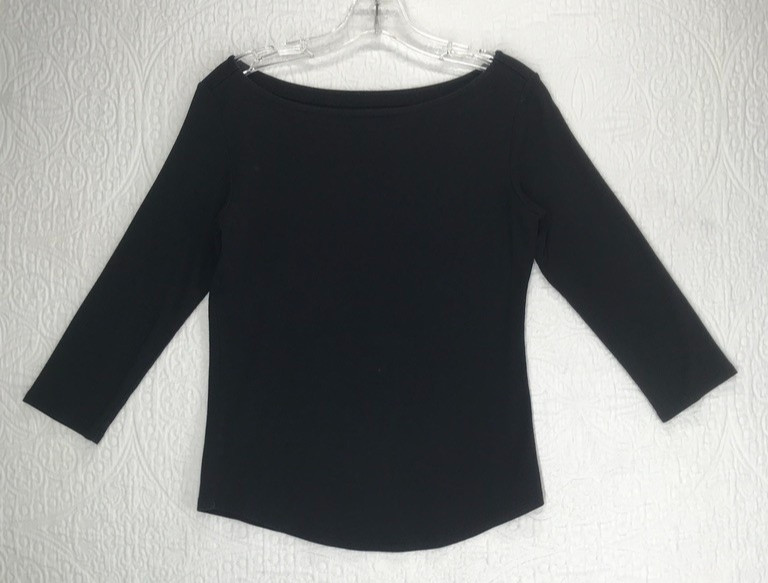 Andrea Jovine Boatneck Pullover Top Size M 3/4 Sleeve Black