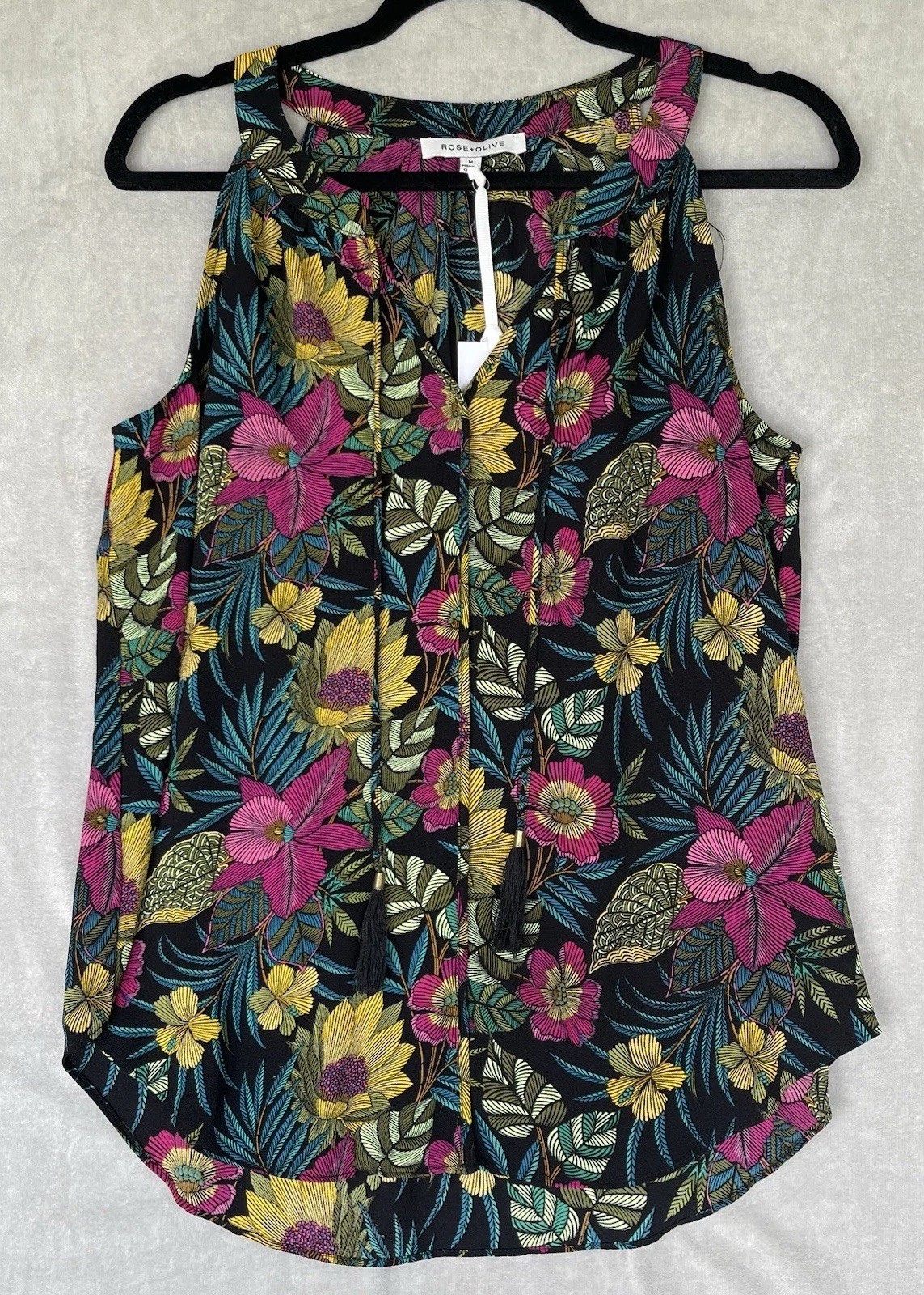 Rose Olive Shirt Womens M Multicolor Tropical Hawaii Vacation Coastal Beach Bum