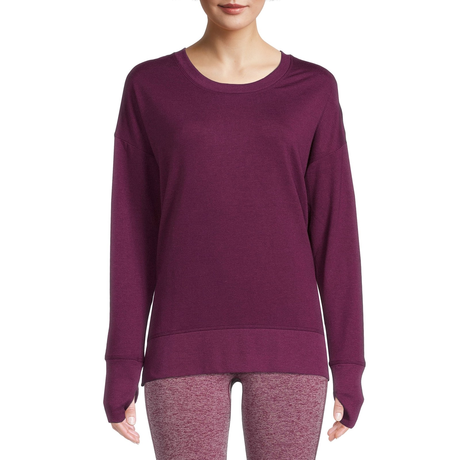 Avia Women’s Long Sleeve Drop Shoulder Soft T-Shirt Top with Side Slit