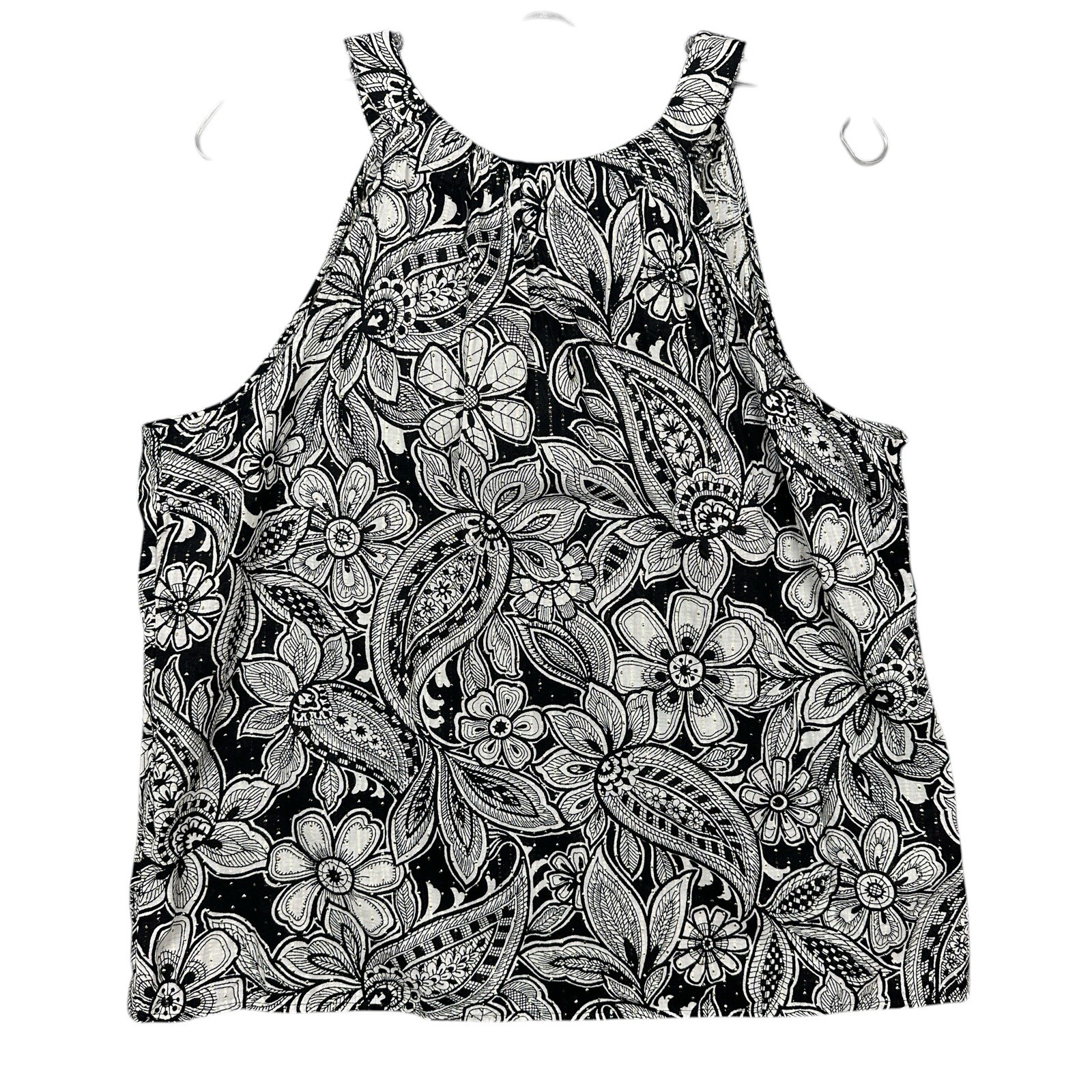 Talbots Halter Top Women’s Large Floral Paisley Black White Gold Metallic Accent