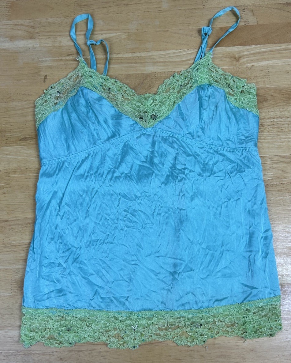 Moda International Silk Beaded Lace Camisole Size S Turquoise And Green Colors