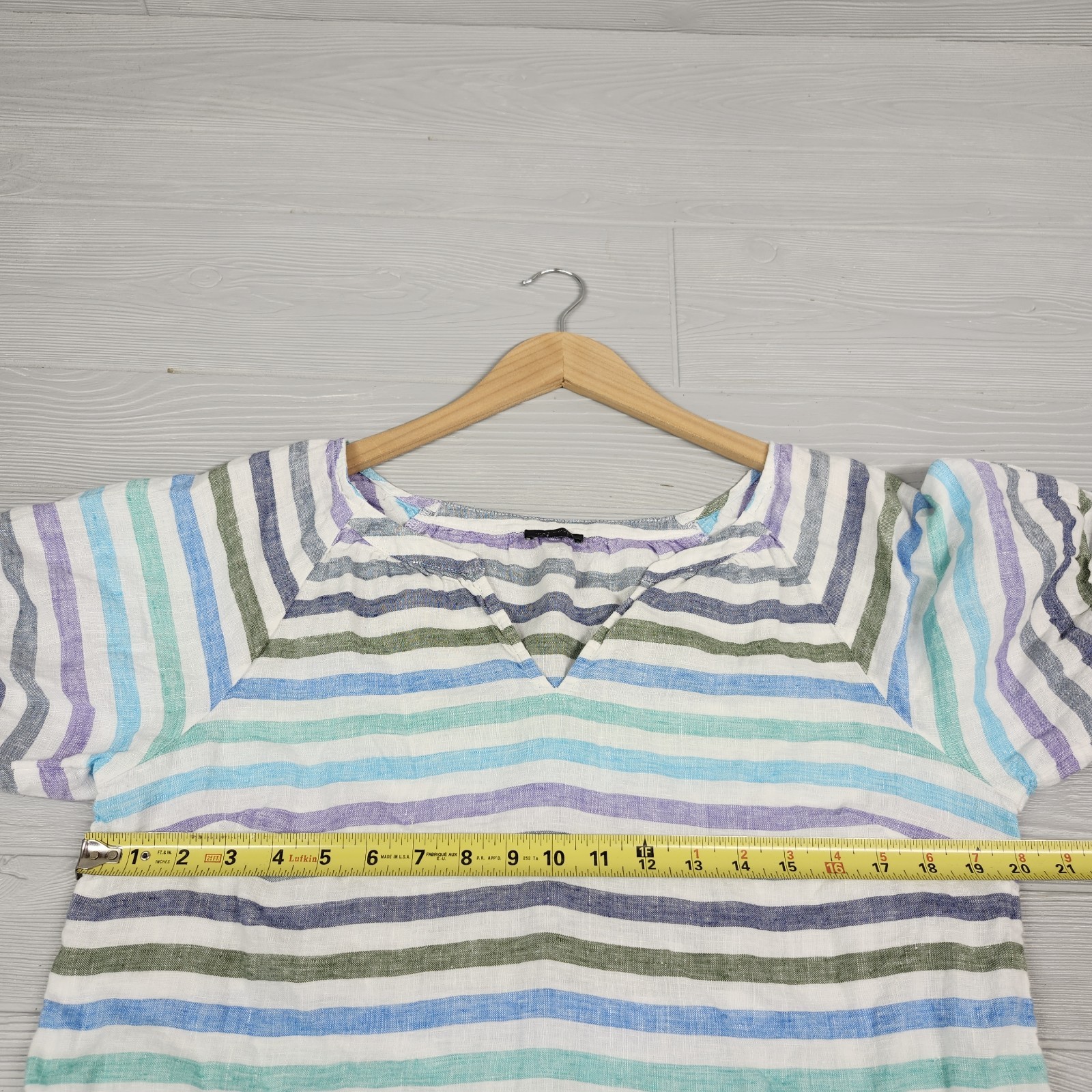 Talbots Blue Purple Gray Striped Linen Top Womens Size Medium