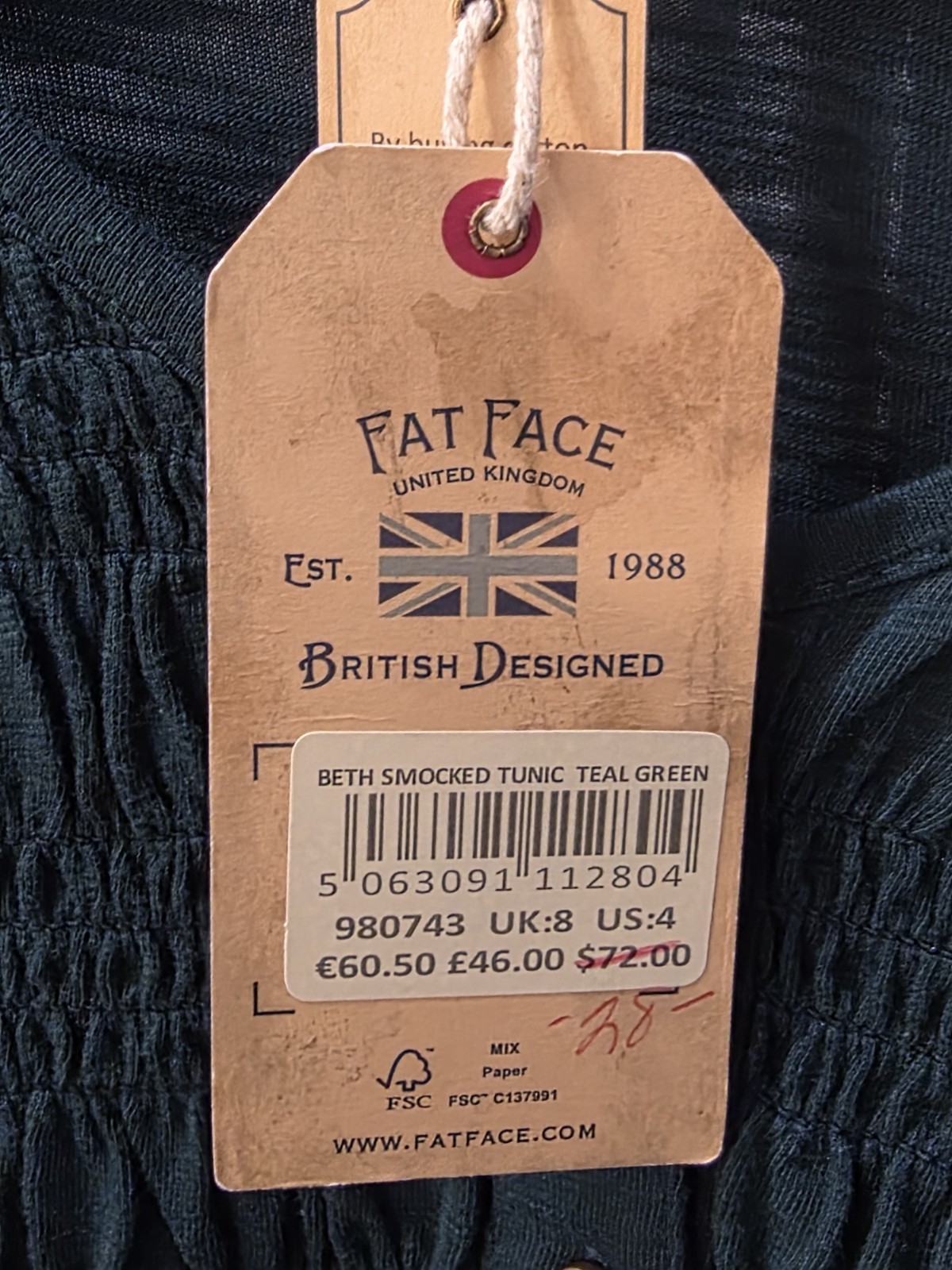 Fat Face Beth Tunic In Dark Green Color Women’s Size Us 4 Boho CottageCore