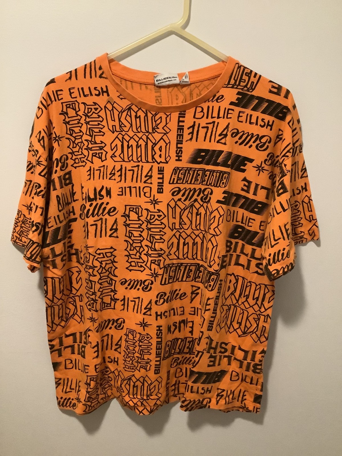 Billie Eilish Womens T-Shirt Size MED Orange + Black Rare OOP All Over Print USA