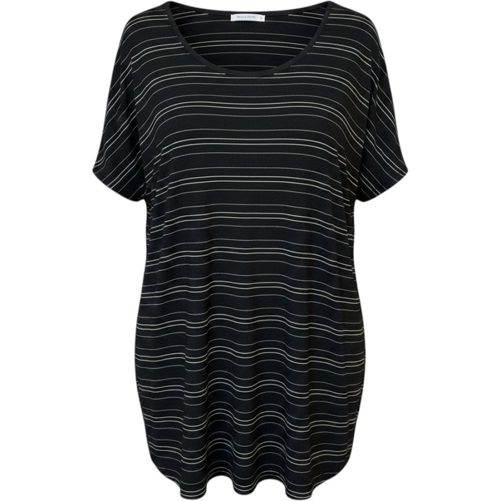 Daily Ritual Tunic Top Women XL Black White Striped Short Sleeve Oversized Basic