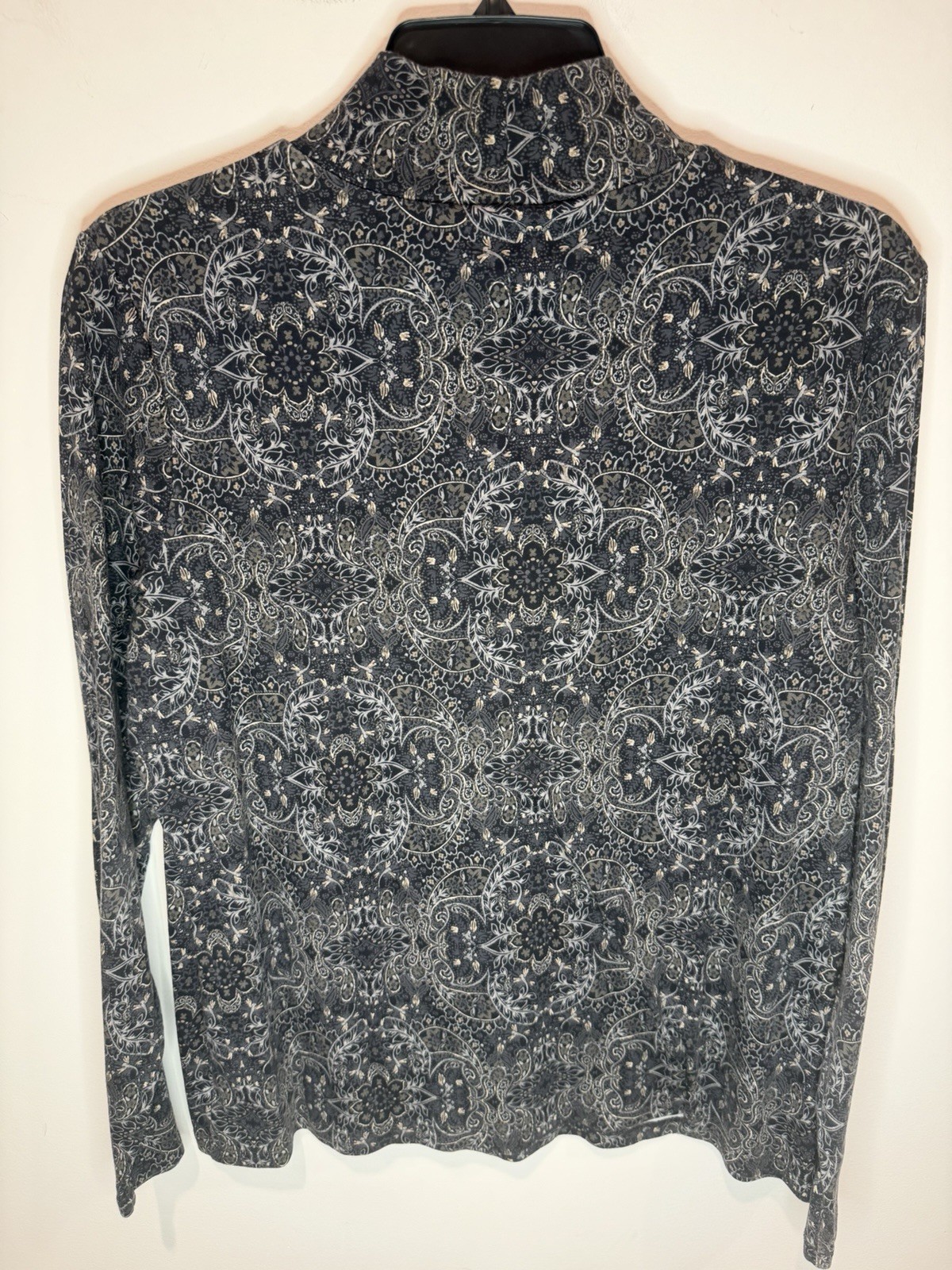 Croft & Barrow Women XL Paisley Mock Neck Top Black Boho Western 100% Cotton