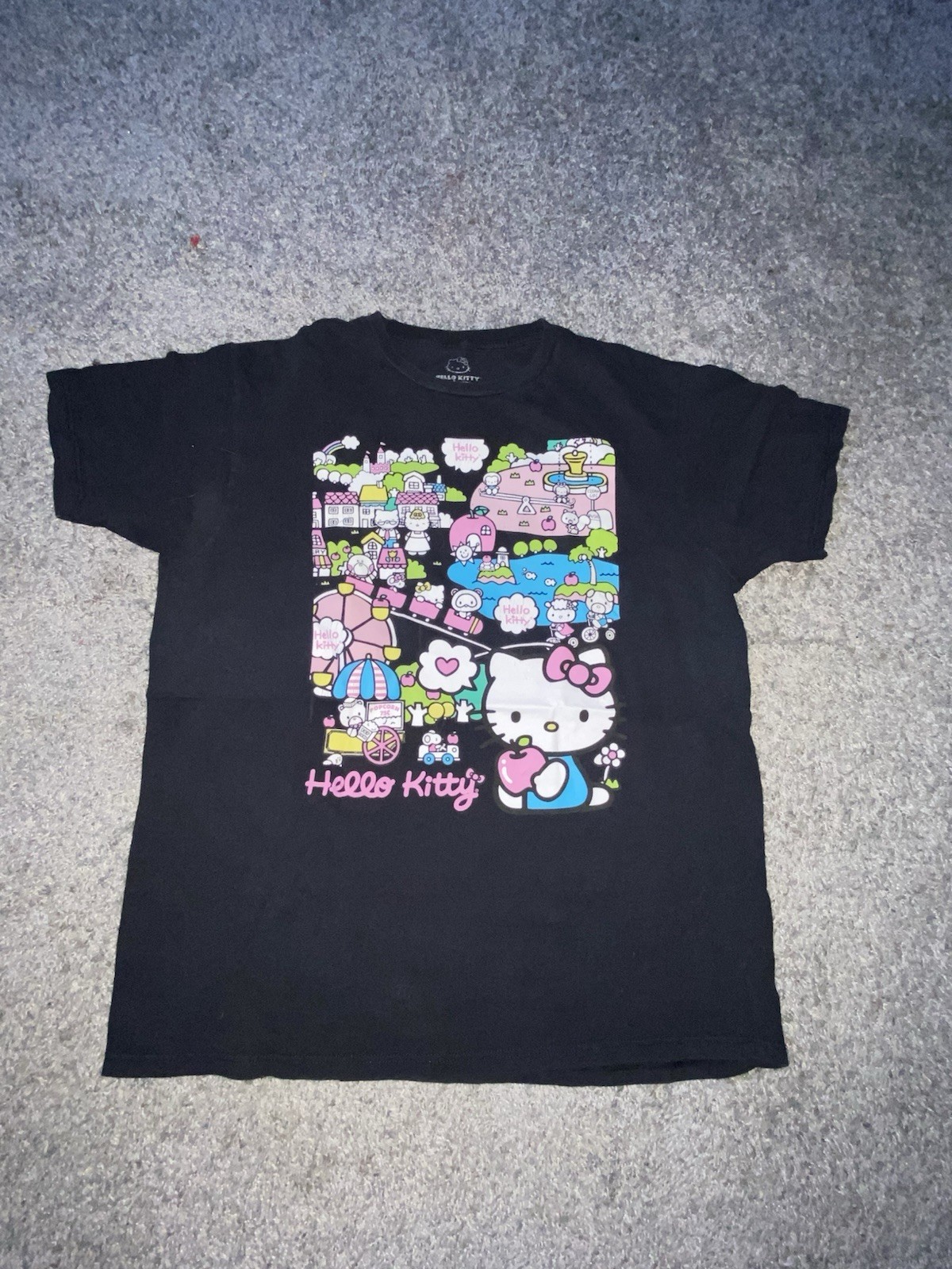 Hello Kitty Black Tee with Red, Blue & White Graphic Black