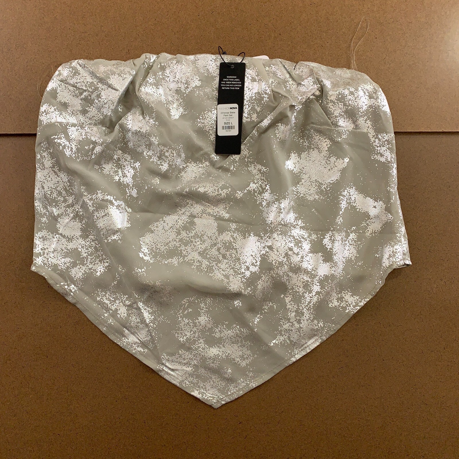 Fashion Nova Womens Size Large Silver Metallic Strapless V Hem Crop Top NWT