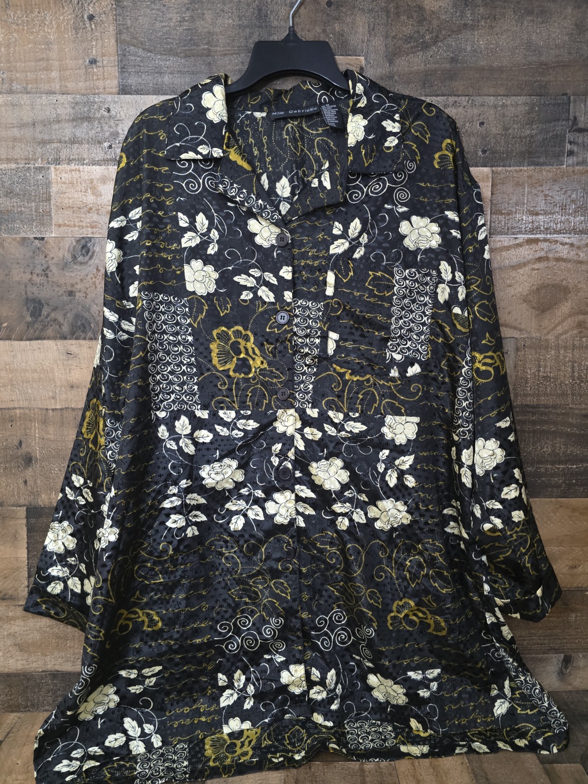 Mlle Gabrielle Button Up Black Boho Chic Top PLUS 3X Floral Fairygoth Classic