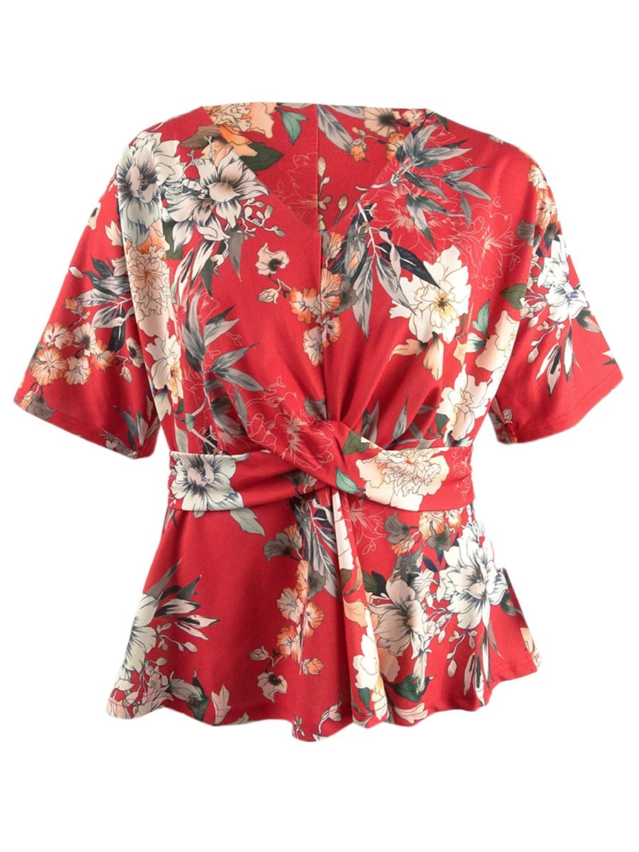 City Chic Women’s Plus Size Printed Twist-Front Top (L/20W, Floral Seduction)