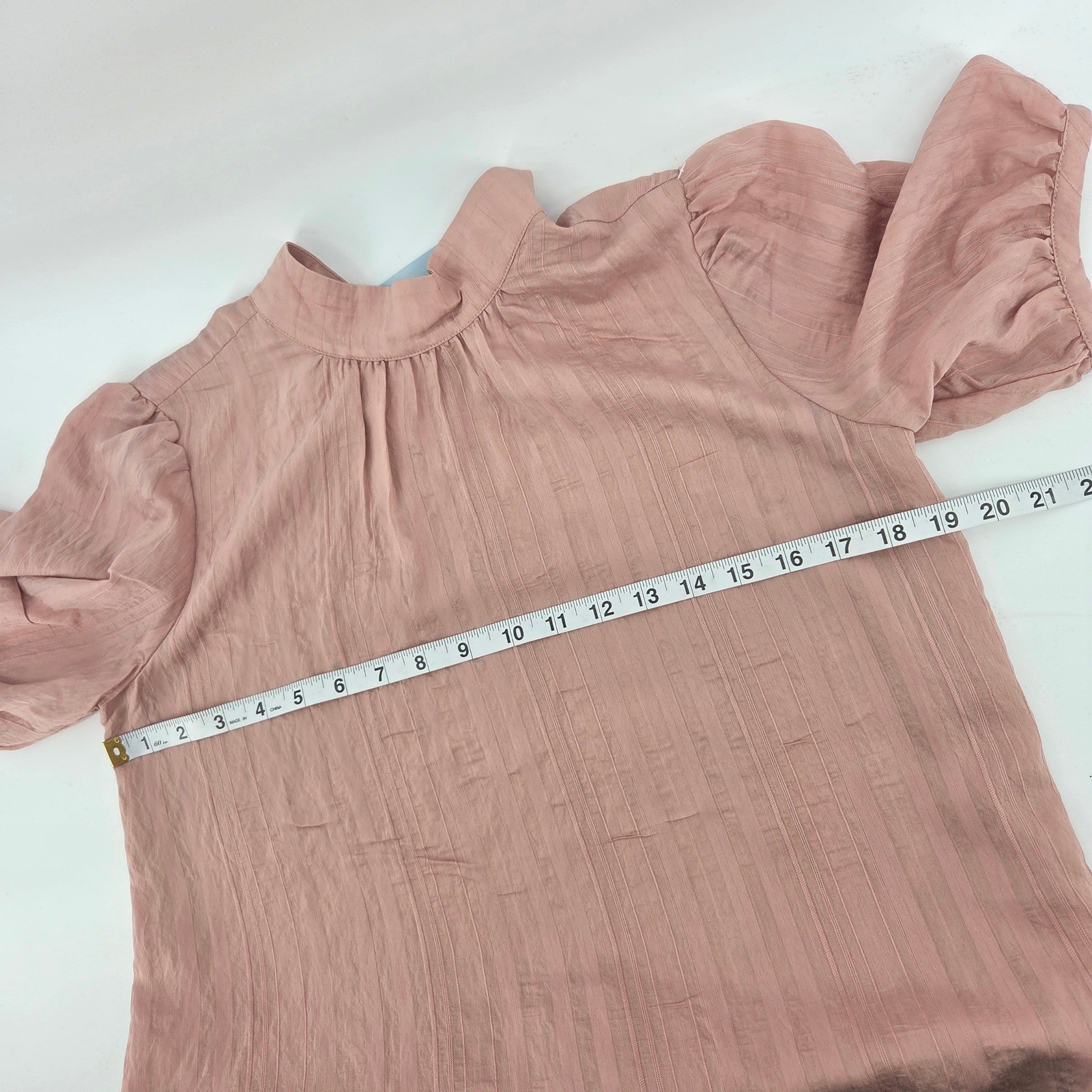 Ann Taylor Blouse XSP Pink Puff Sleeve Mock Neck Stripe NWT Eclectic Feminine