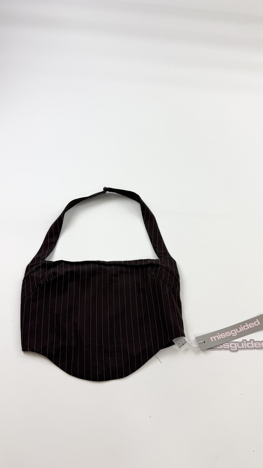 Missguided Crop Top Womens Medium Brown Pinstripe Halter Smocked NWT Bandeau
