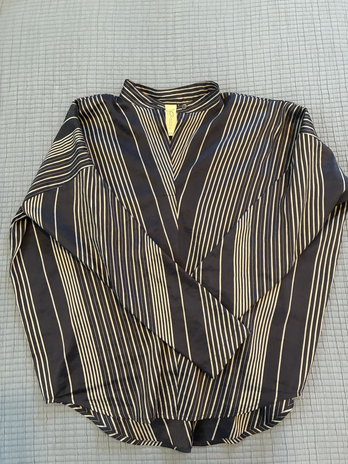 Zero Maria Cornell Shirt 4 Stripes Silver Navy Linen Silk Elastane
