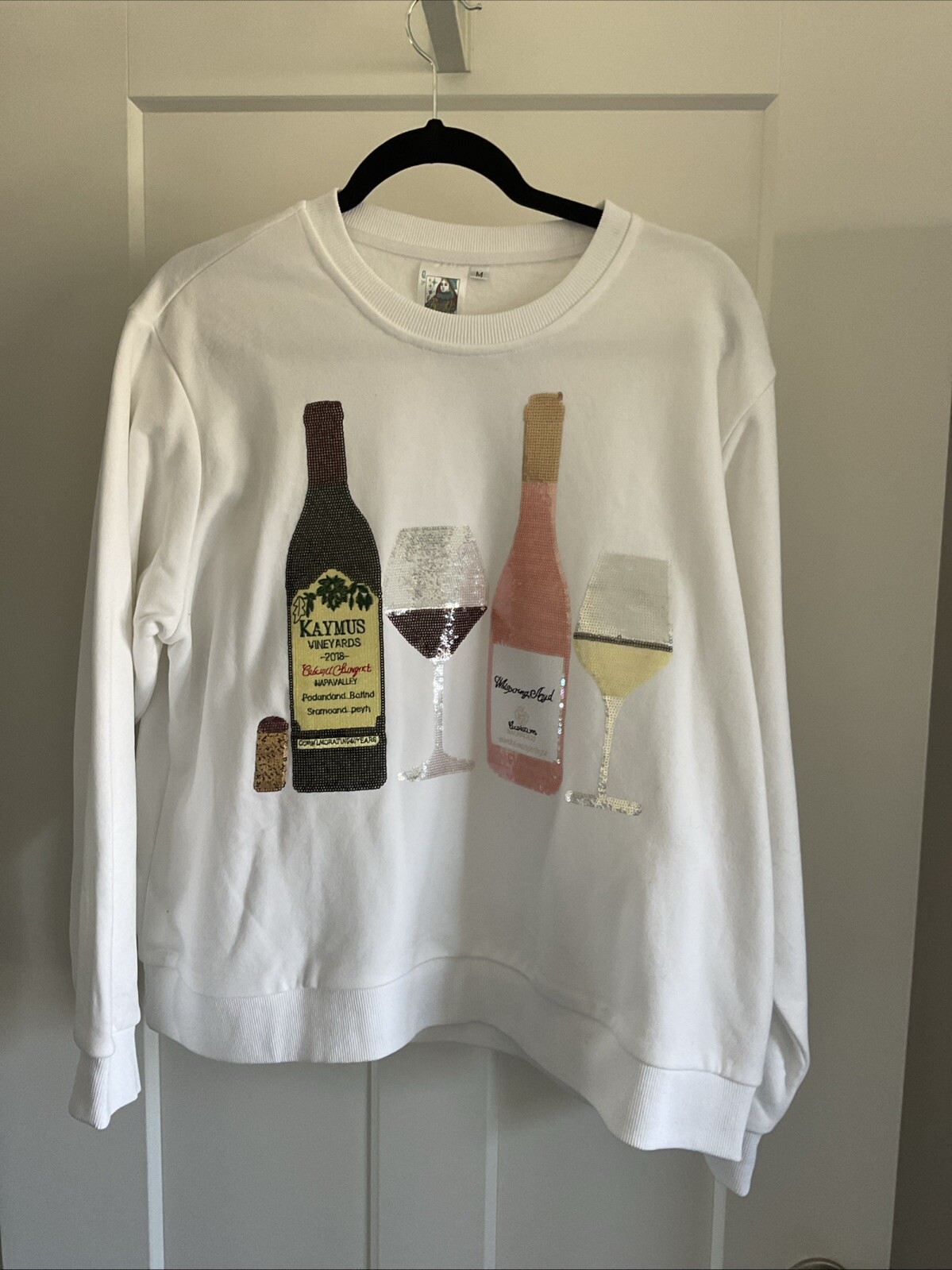 Queen Of Sparkles wine Sweatshirt rosé sequins bottles NWOT Medium