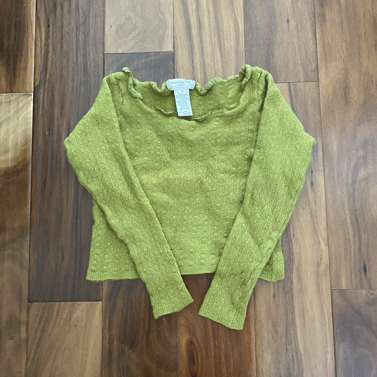 Jones New York Sport Sweater Lambs Wool Rabbit Hair Long Sleeve Top Green