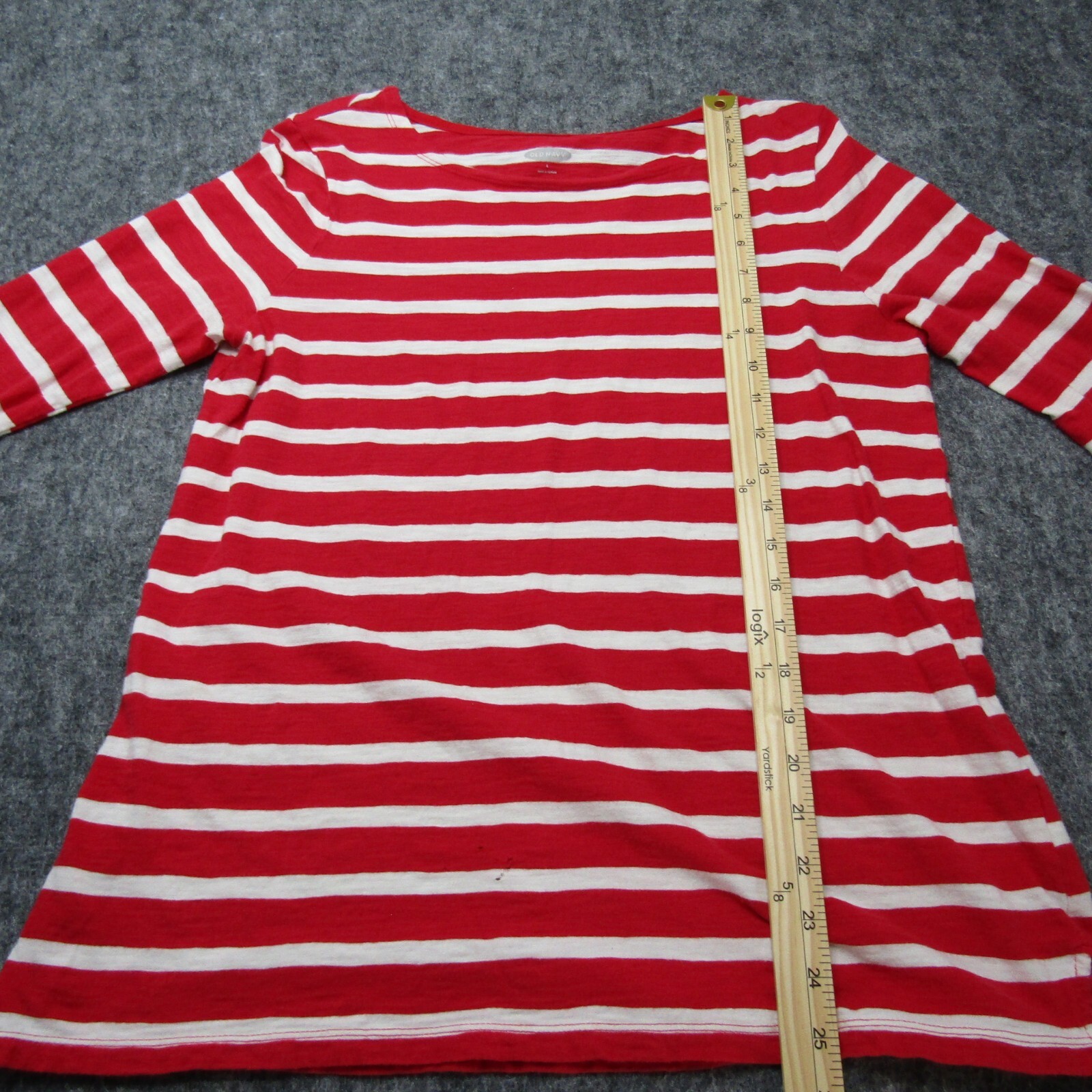Old Navy Red White Striped Cotton Boat Neck 3/4 Sleev Blouse Top Shirt Women’s L