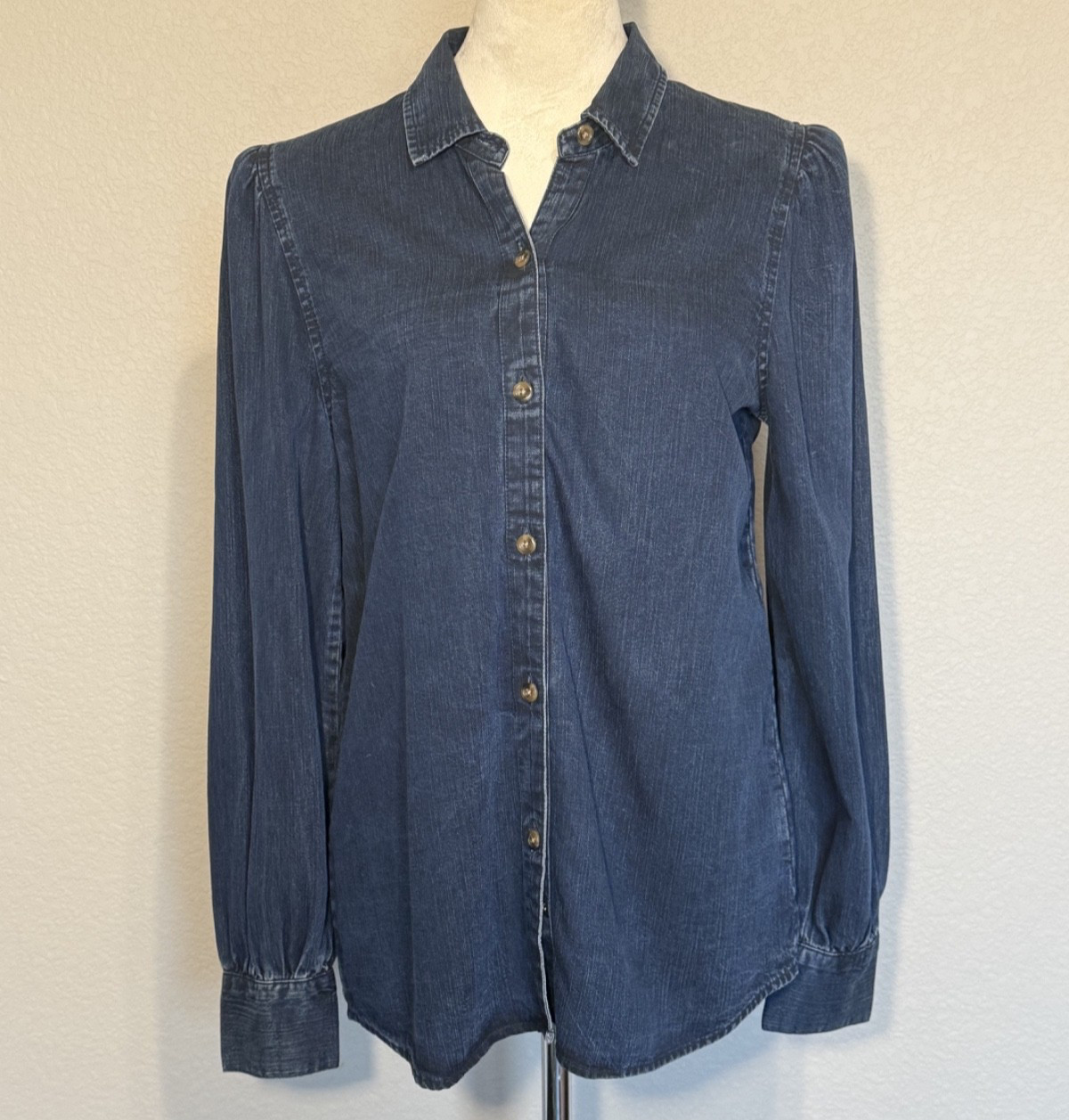 Rails Small Women’s Dark Denim Wash 100% Lyocell Angelica Puff Sleeve Blouse
