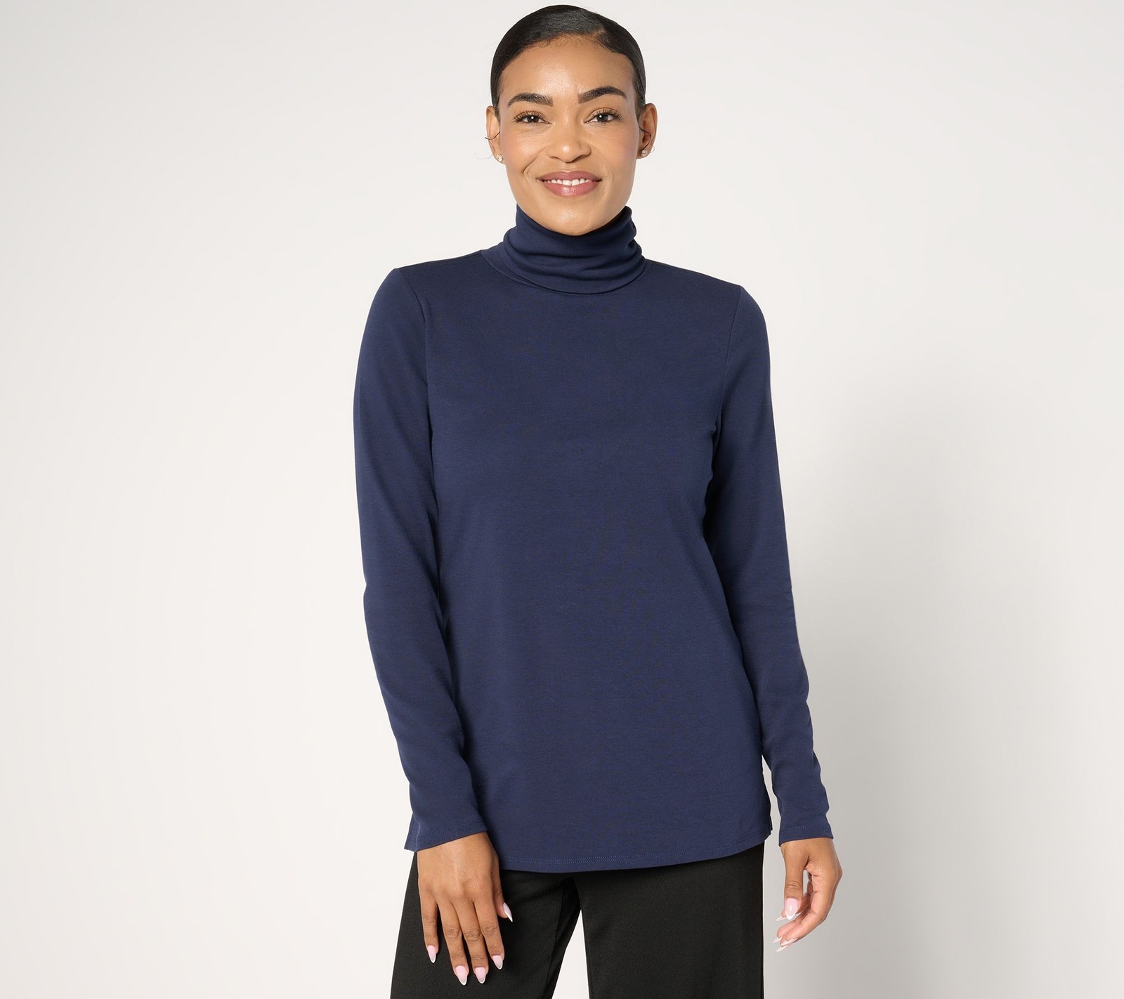 Belle by Kim Gravel Women’s Top Sz M TripleLuxe Turtleneck Blue A666954