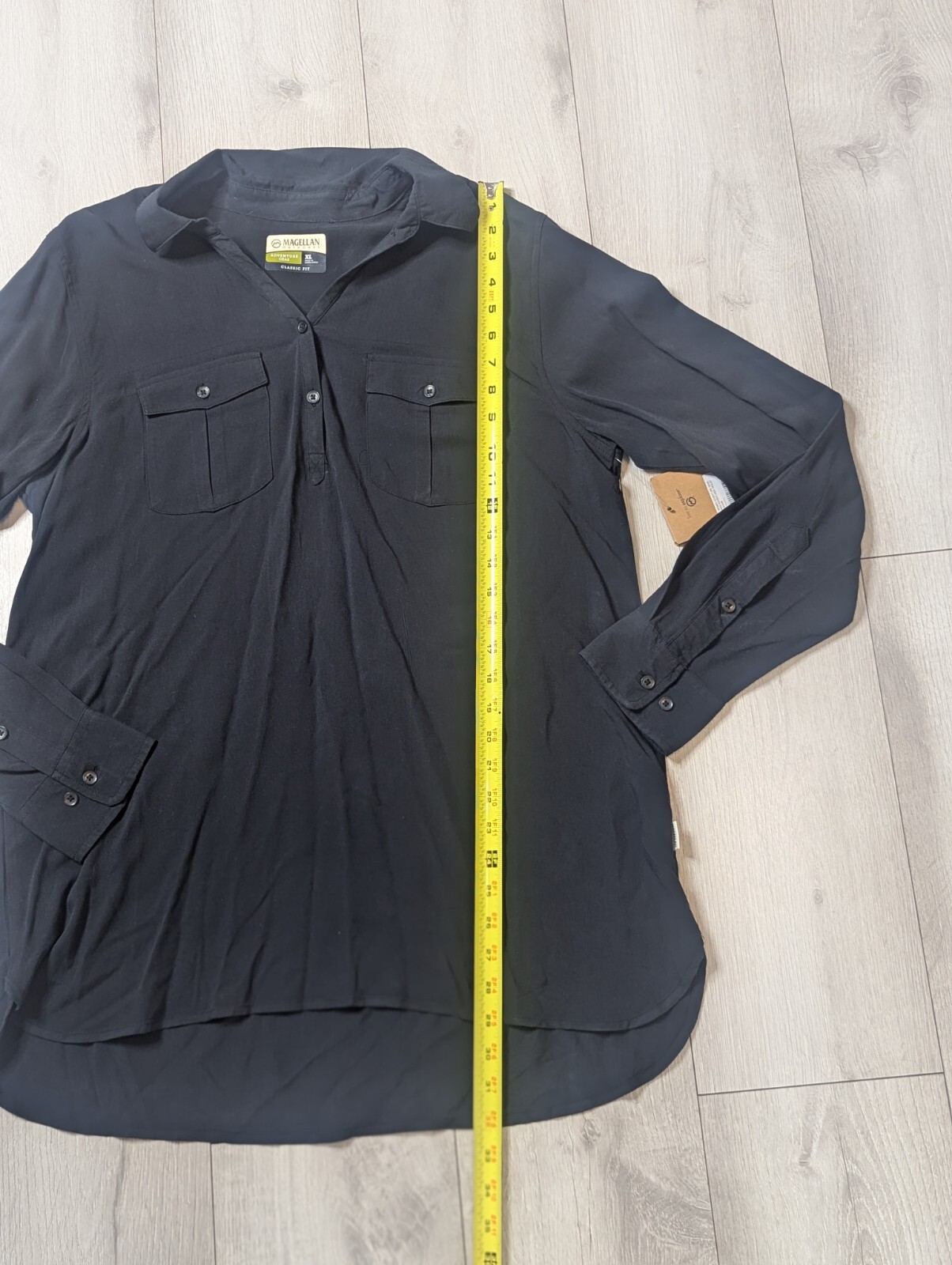 Magellan Blouse Womens XL Black Cute Catch Henley Fishgear NWT