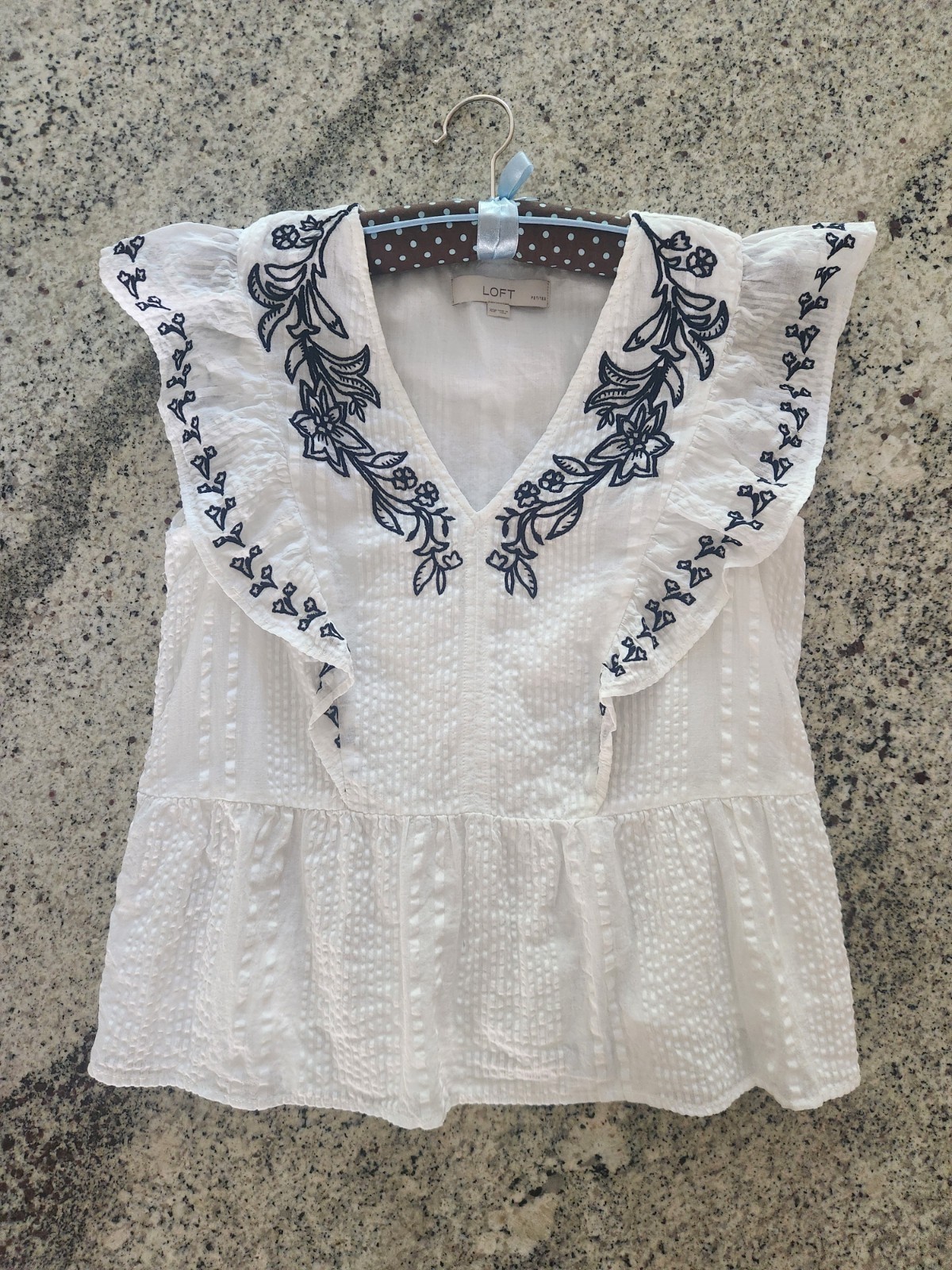 Ann Taylor Factory White Eyelet Cotton Ruffle Sleeve Button Blouse XSP