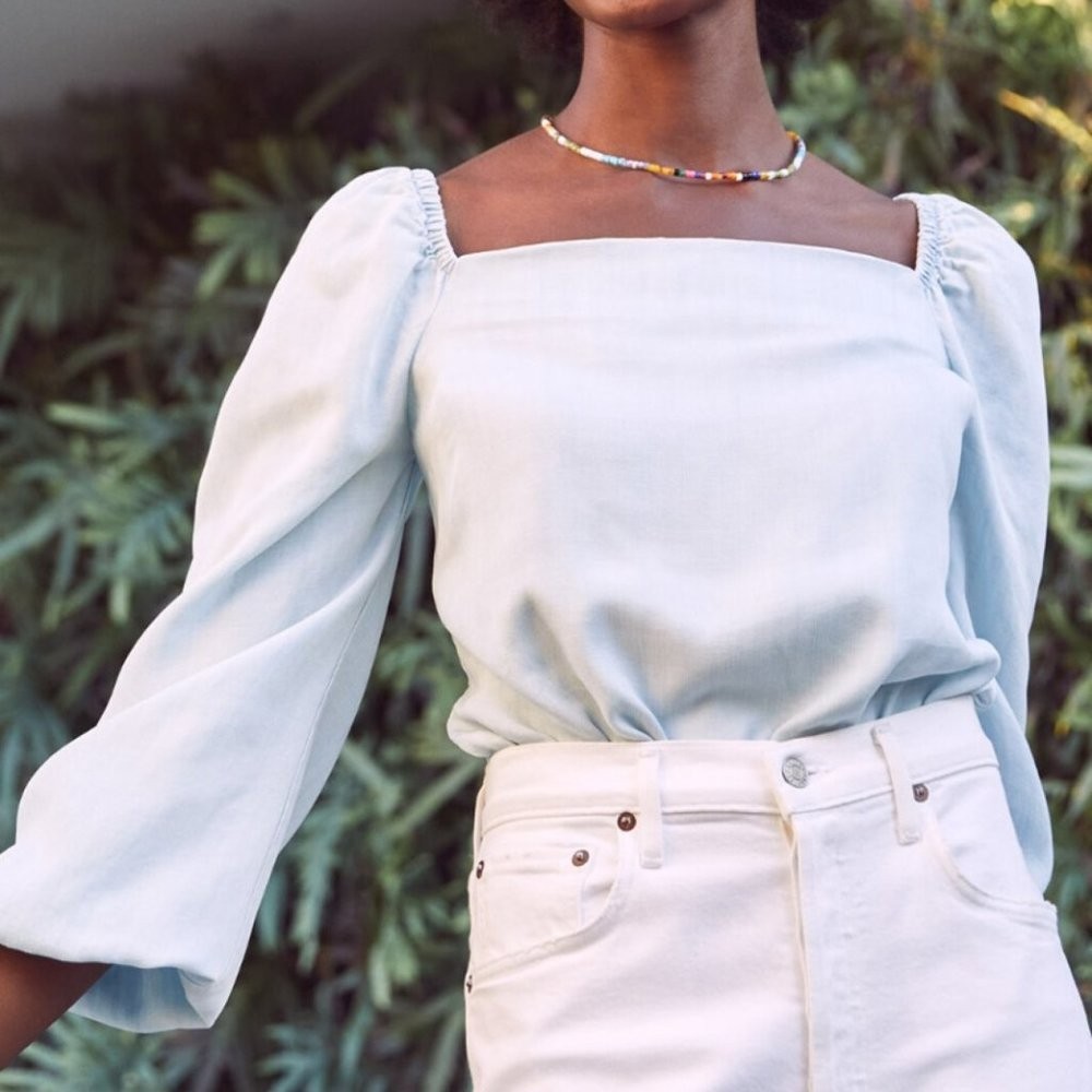 Cloth & Stone Smocked Chambray Top XS Anthropologie Boho