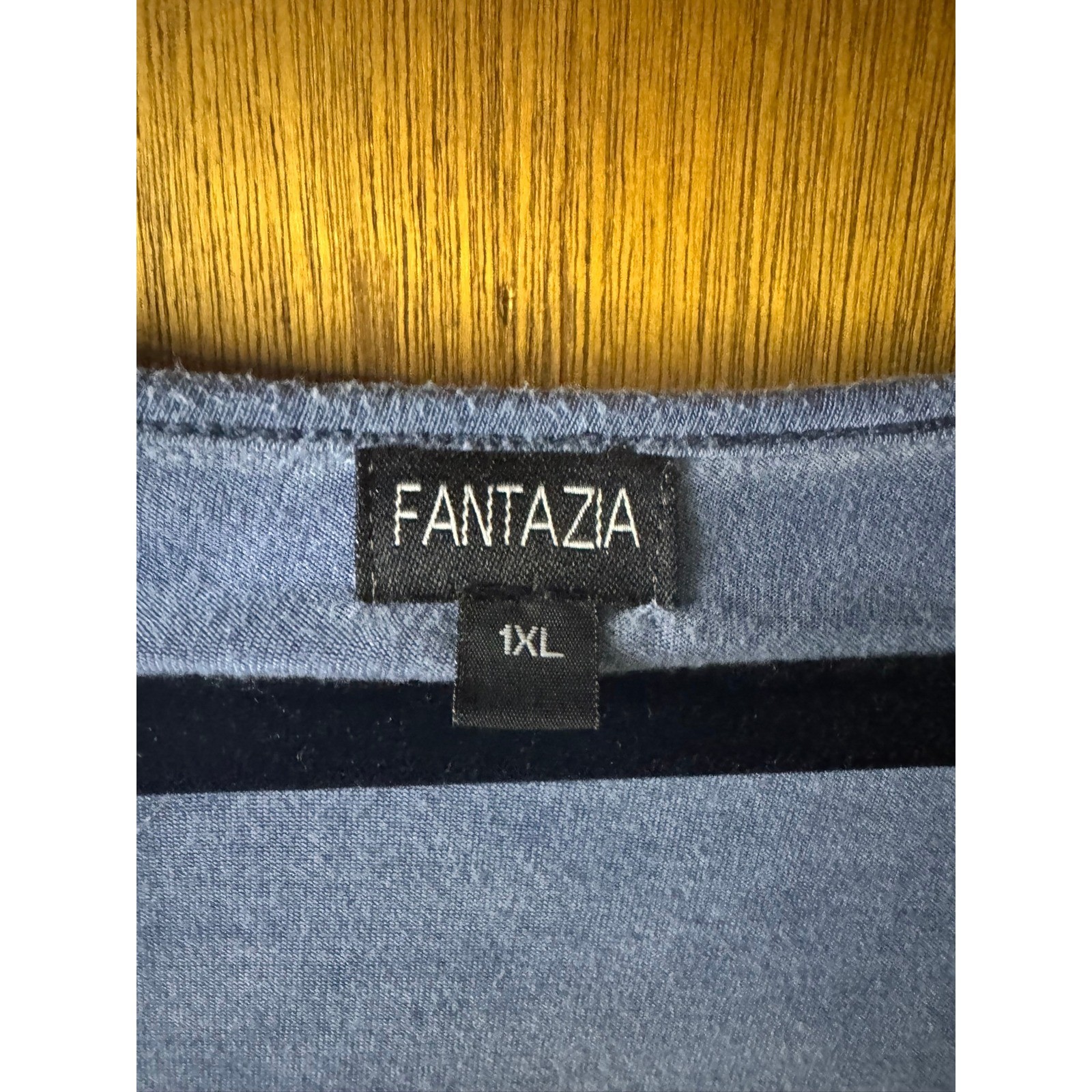 Fantazia Womens 1XL Blue Scoop Neck Roll Tab Sleeve Knit Top Casual Blouse